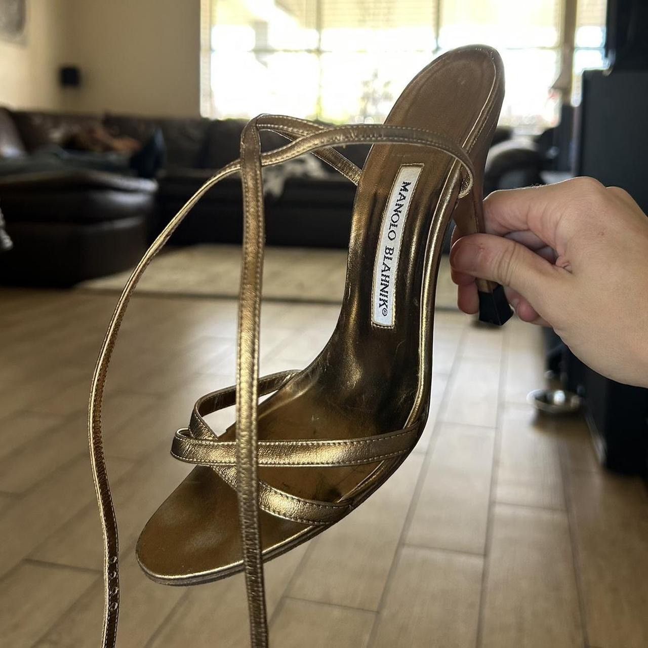 Manolo Blahnik Gold strappy manolo Size US 7.5 / IT 37.5 - 3 Thumbnail