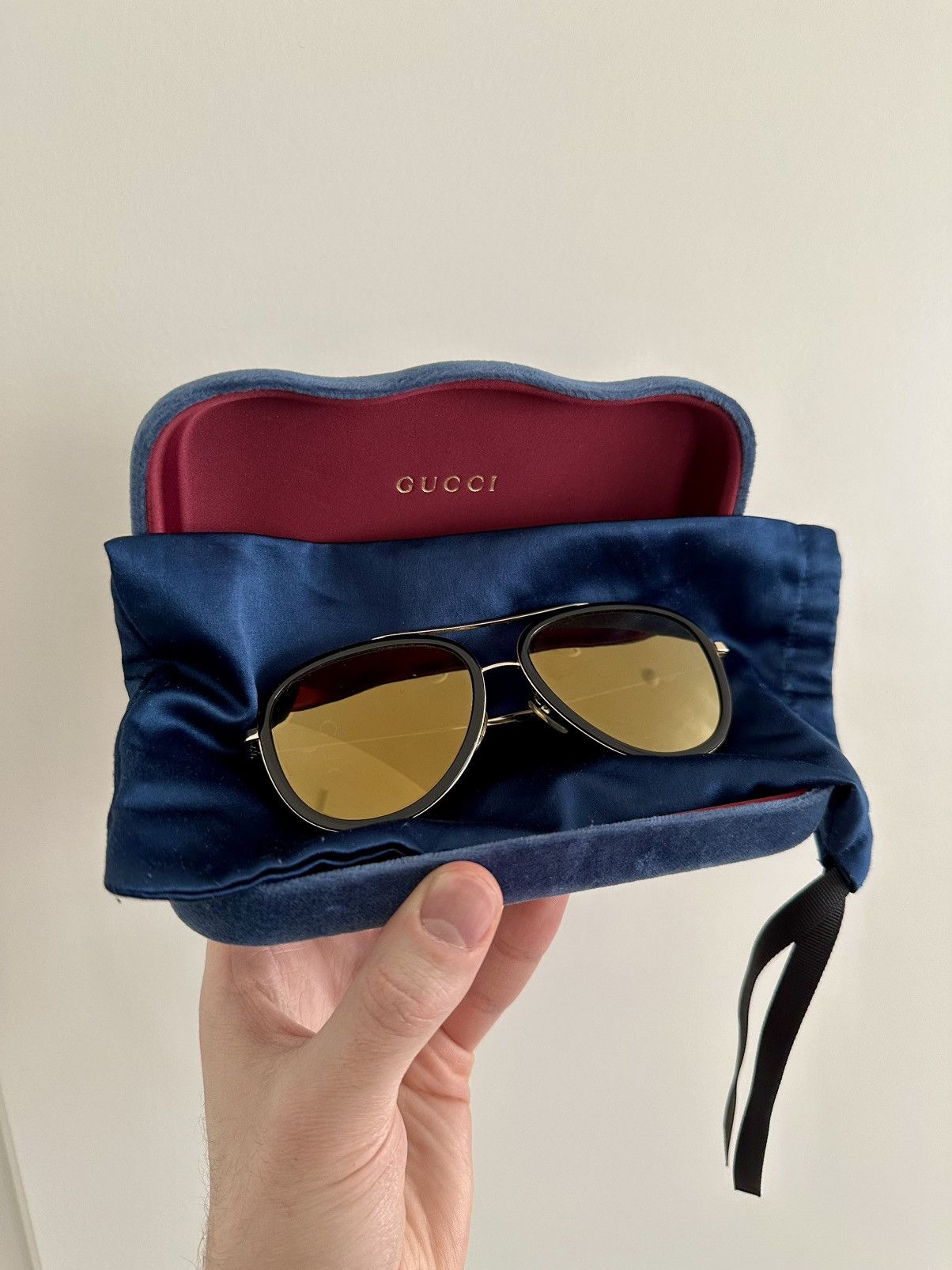 Gucci Gucci Aviator Pilot Sunglasses Gold Black 57mm Size ONE SIZE - 14 Thumbnail