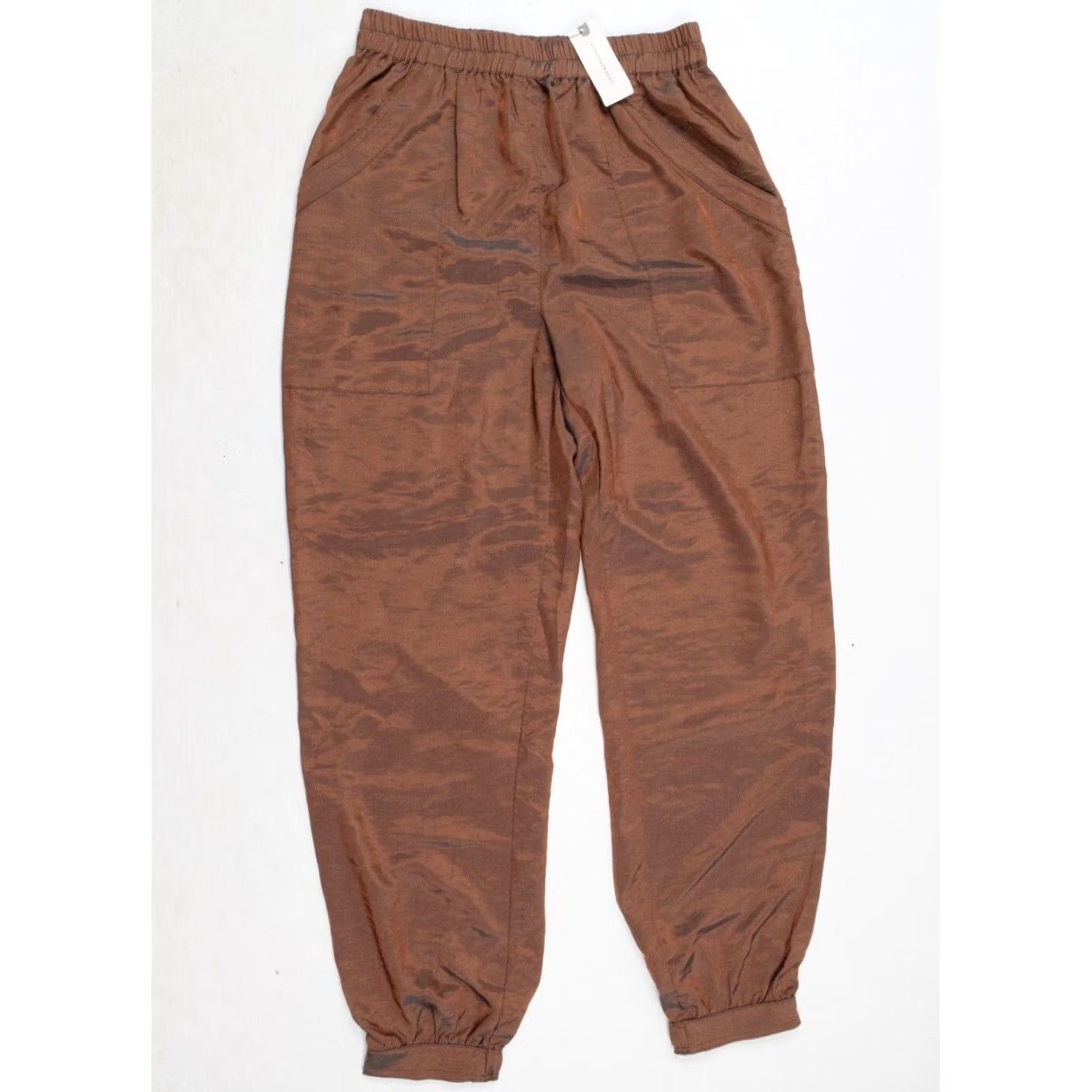 Vintage Current Air Pants Jogger Womens S Cotton Polyester Brown Taupe Satin Crinkled Casual Pull-On Inseam 27in 30in Size 28" / US 6 / IT 42 - 2 Thumbnail