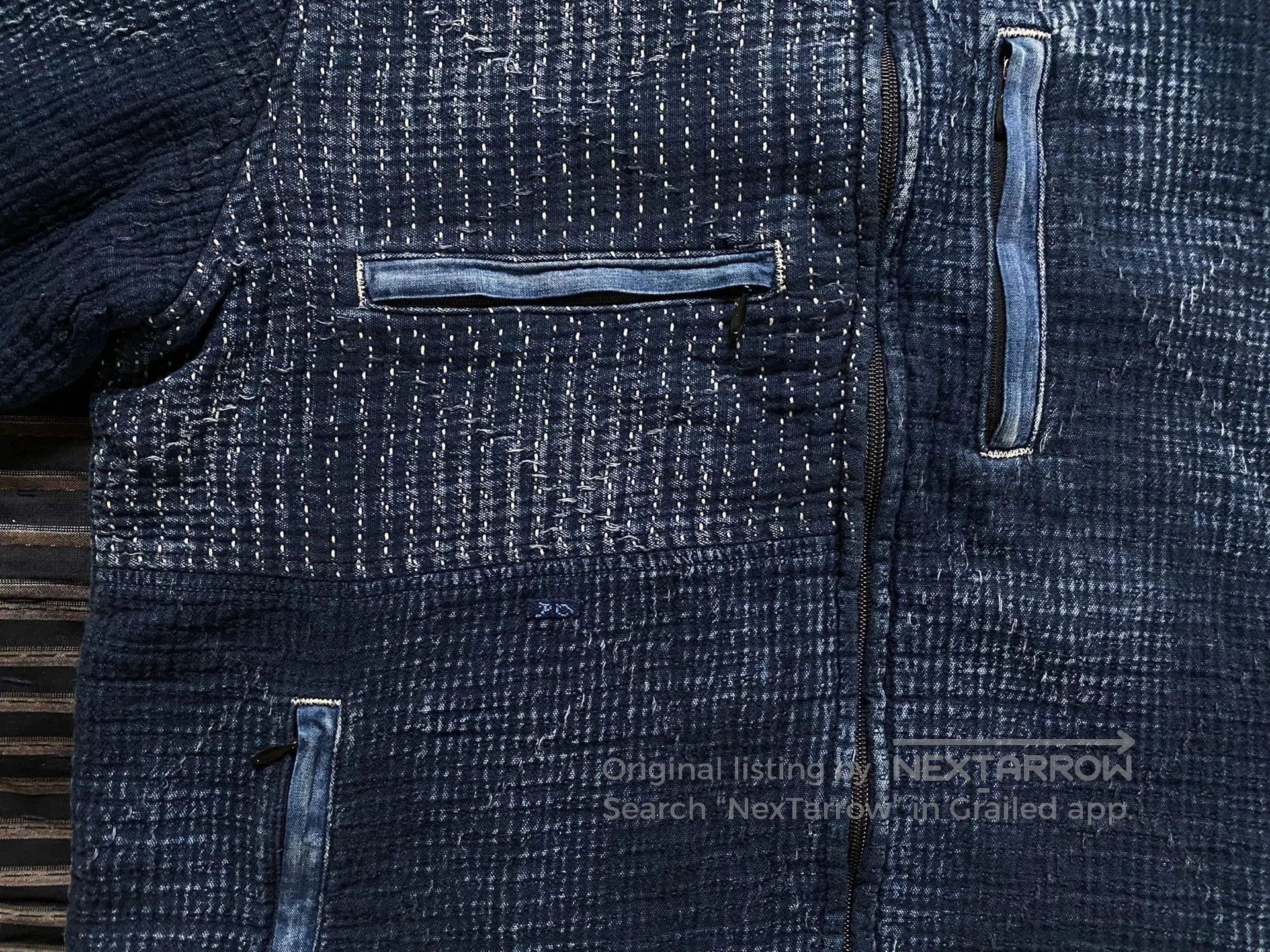 Porter Classic indigo sashiko light zip up outdoor jacket. Size US M / EU 48-50 / 2 - 3 Thumbnail