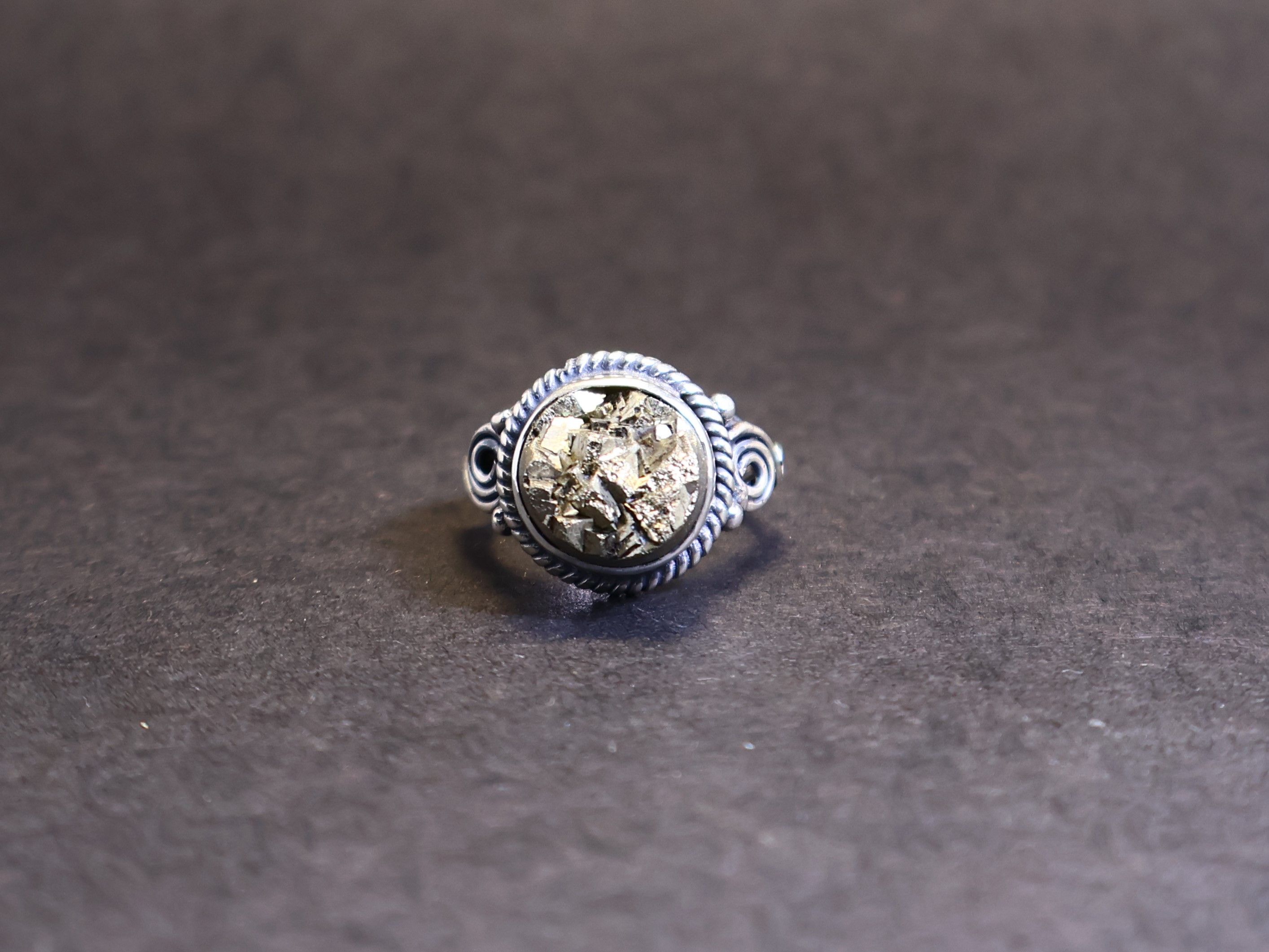 Handmade Pyrite ring, Round ring, Sterling Silver Handmade Gemstone Size ONE SIZE - 1 Thumbnail