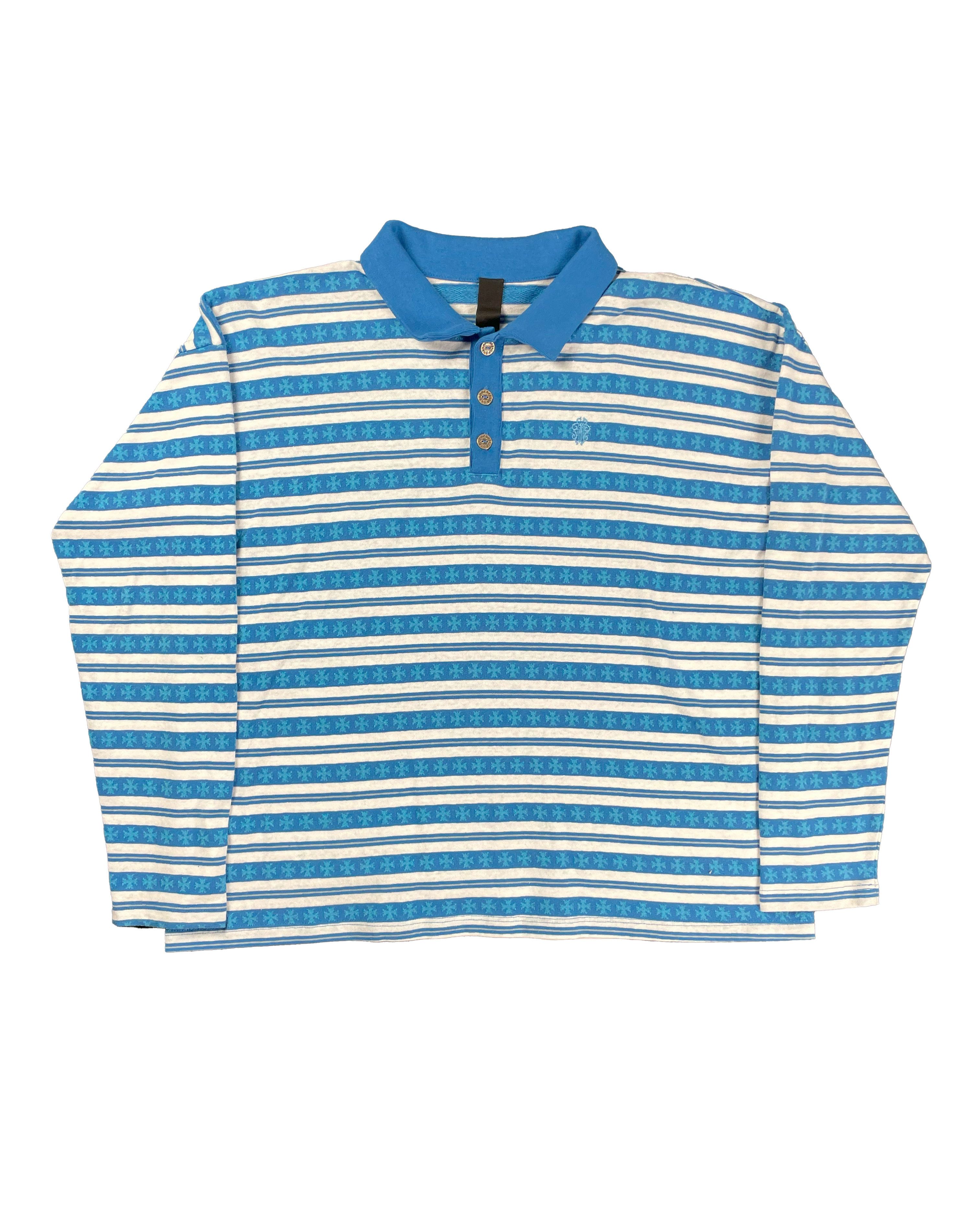 image of Chrome Hearts Blue Striped Plus Long sleeve Rugby Polo Knit Shirt, Men's (Size Small)