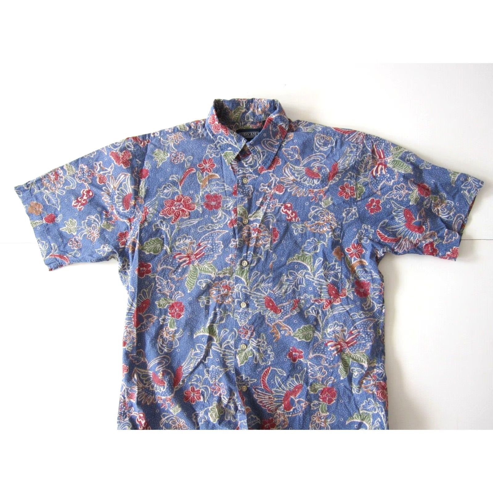 Lands' End VINTAGE Lands' End Button-Down Shirt M Men Floral Bird Cotton Blue Red Green 100% Cotton Short Sleeve Shirt Size US M / EU 48-50 / 2 - 5 Thumbnail