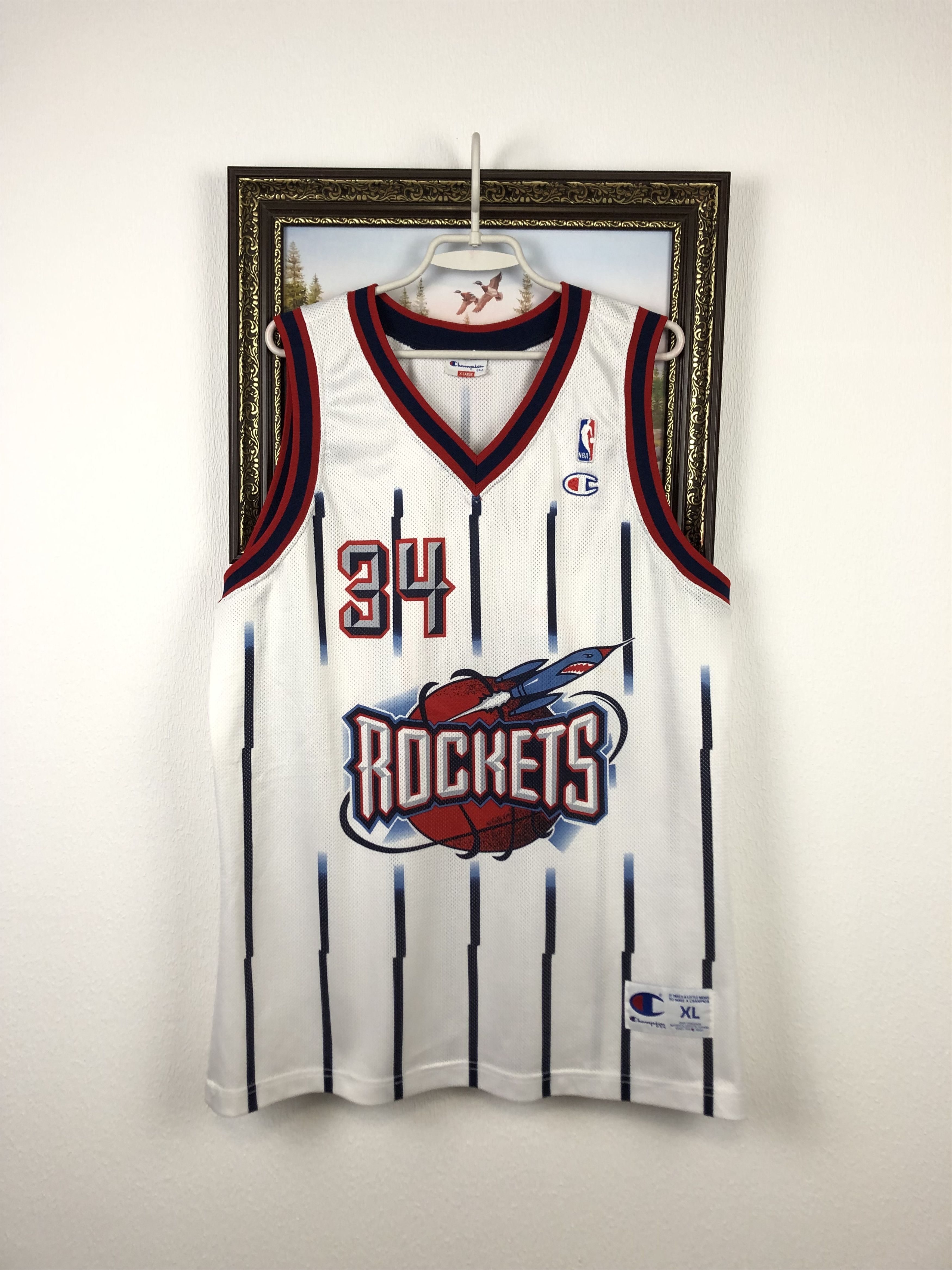 image of Hakeem Olajuwon Houston Rockets Champion Jersey Shirt in White, Men's (Size XL)