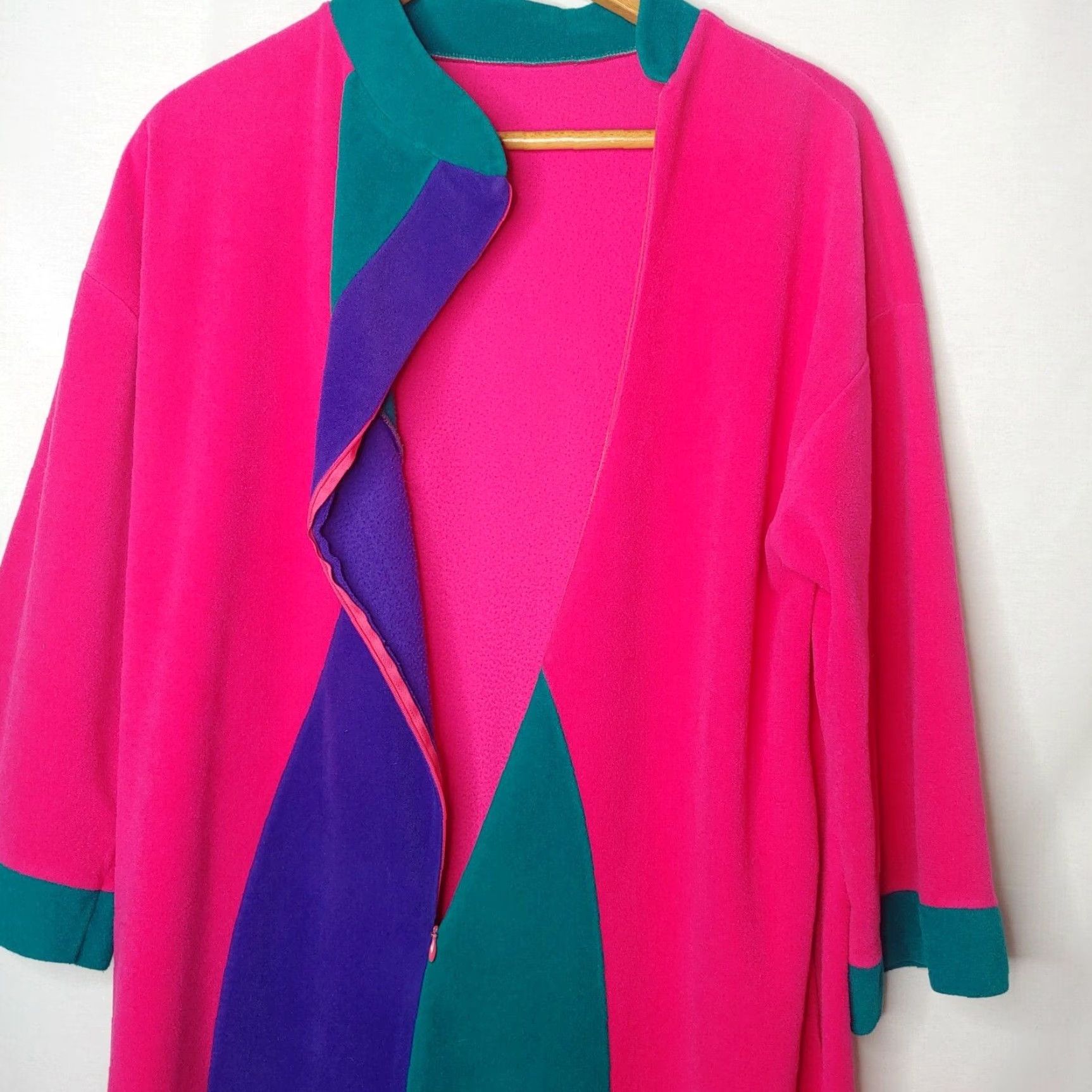 Vintage VINTAGE Vanity Fair Robe Large 1970s Pink Purple Teal Mod Long Sleeve Zip Up USA Size XXL / US 16-18 / IT 52-54 - 5 Thumbnail