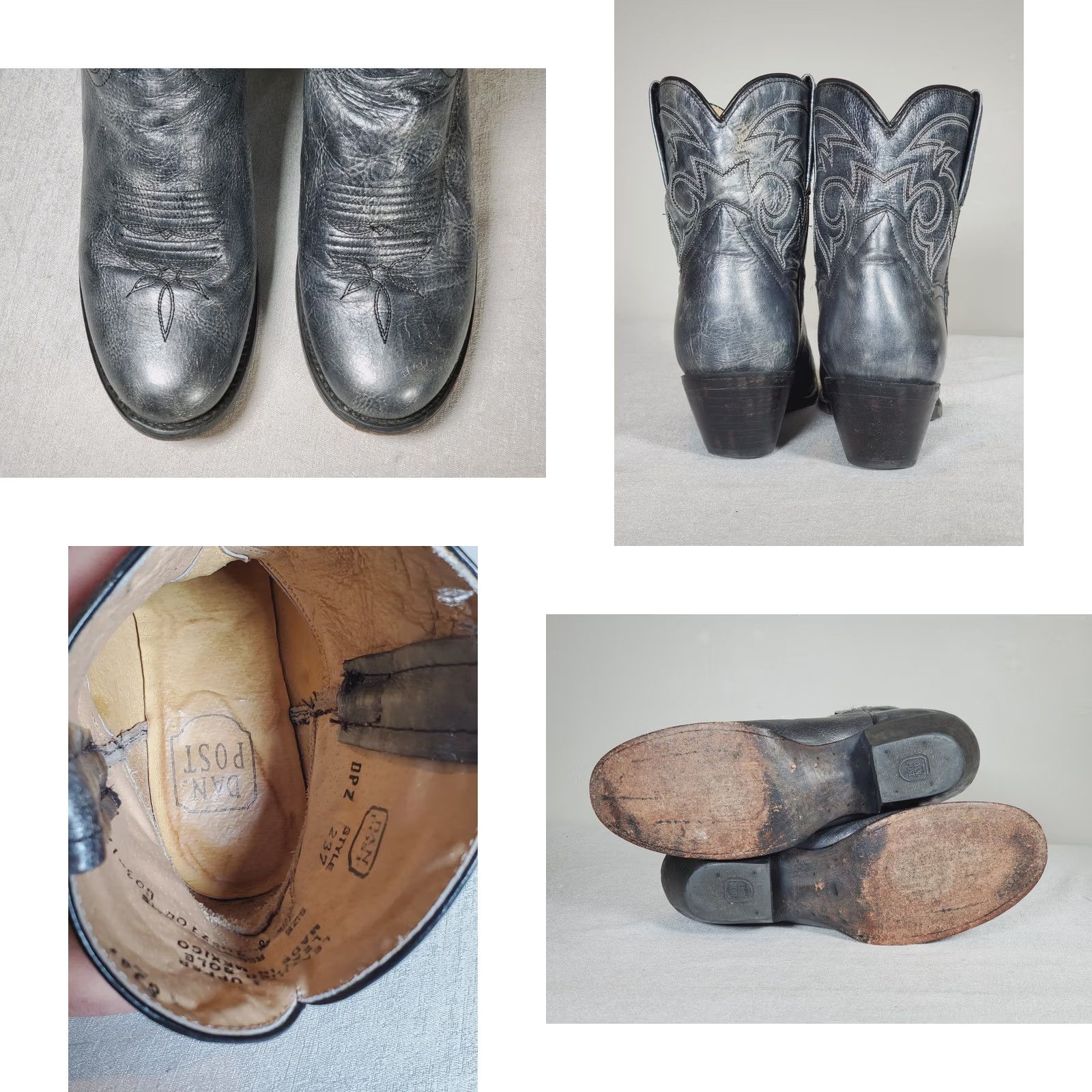 Dan Post Dan Post Short Ankle Boots 237 Metallic Pewter Leather Round Toe Women's US 7.5 Leather Cowgirl Western Bootie Size 30" / US 8 / IT 44 - 8 Thumbnail