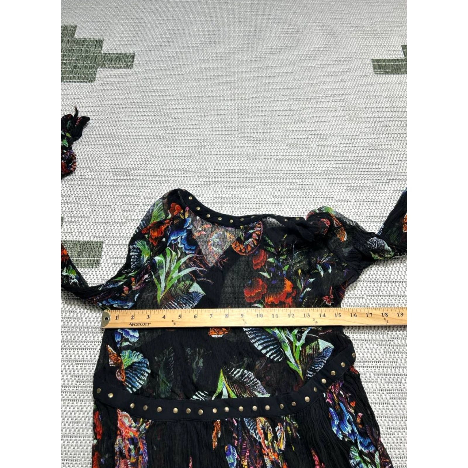 Anthropologie VINTAGE Anthropologie Maeve Nighttime Florals Chiffon Studded Mini Dress Womens 8 Black Size M / US 6-8 / IT 42-44 - 6 Thumbnail