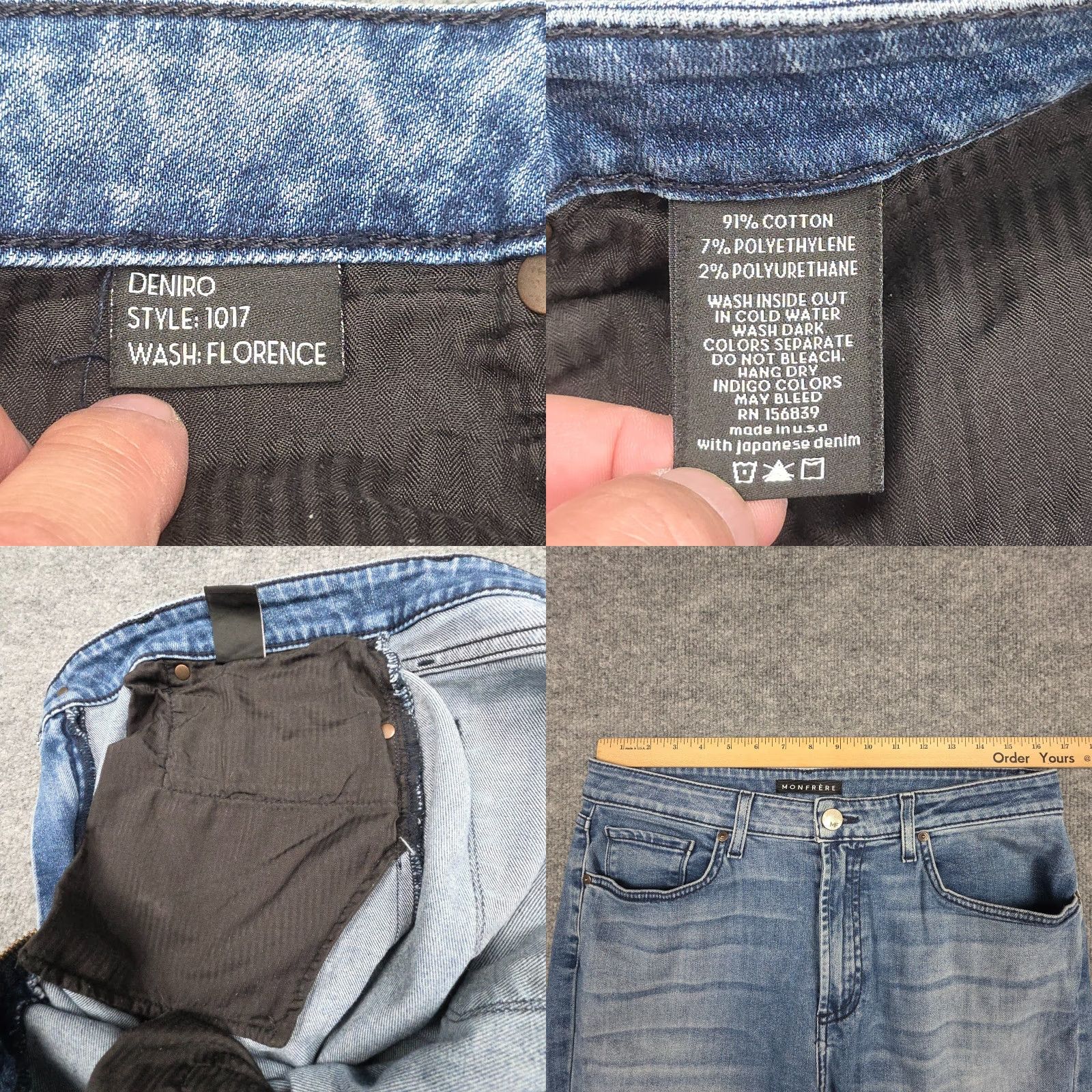 MONFRERE Monfrere Jeans Men 34 Sl im 32 x 30 Blue Florence Wash 1017 Deniro Stretch Jeans Mens Slim Mid 30 Inseam 5-Pocket Denim Zip Button Logo Shirt Size US 32 / EU 48 - 8 Thumbnail