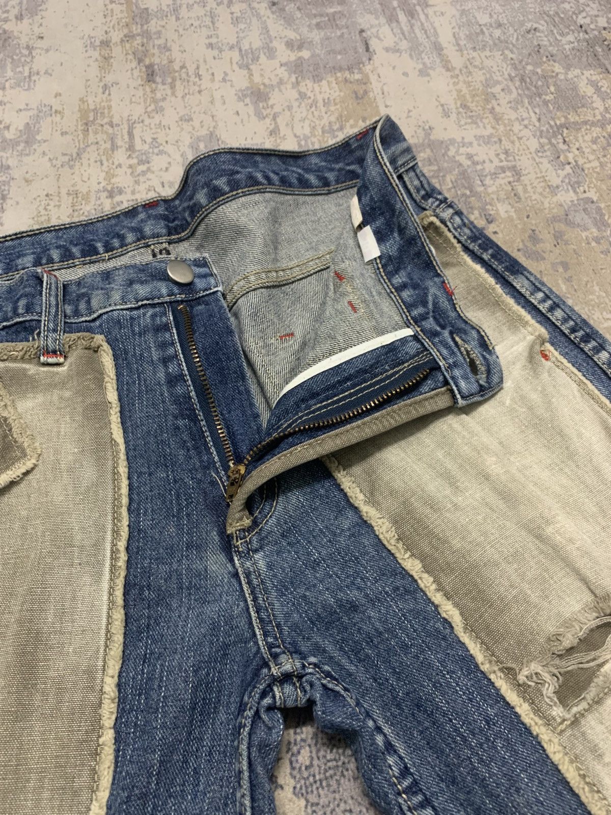 If Six Was Nine VINTAGE TOUGH JEANSMITH PATCHWORK DISTRESSED DENIM Size US 31 - 10 Thumbnail