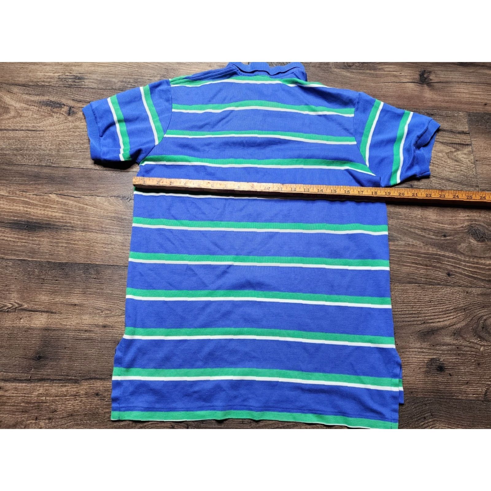 Polo Ralph Lauren VINTAGE Polo Ralph Lauren Shirt Men Large Blue Striped Slim Fit Made In USA Distressed Button Short Sleeve Cotton 100% Logo Embroidered Size US M / EU 48-50 / 2 - 2 Thumbnail