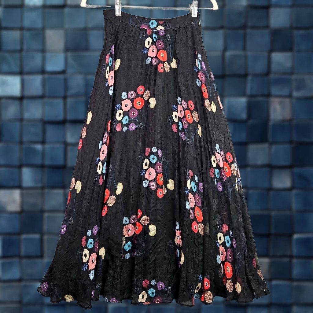Tanya Taylor TANYA TAYLOR Black Floral Maxi Skirt Women Flowing Boho Festival Size 0 Size 25" / US 0 / IT 36 - 1 Thumbnail