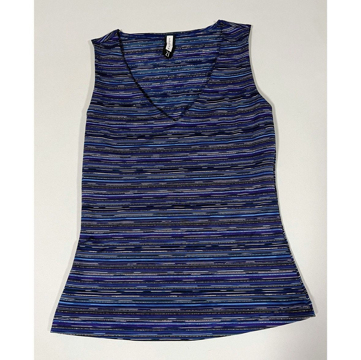 Vintage Blue Metallic Striped V-Neck Tank Top Shirt Blouse Size S 💙✨ Size S / US 4 / IT 40 - 3 Thumbnail