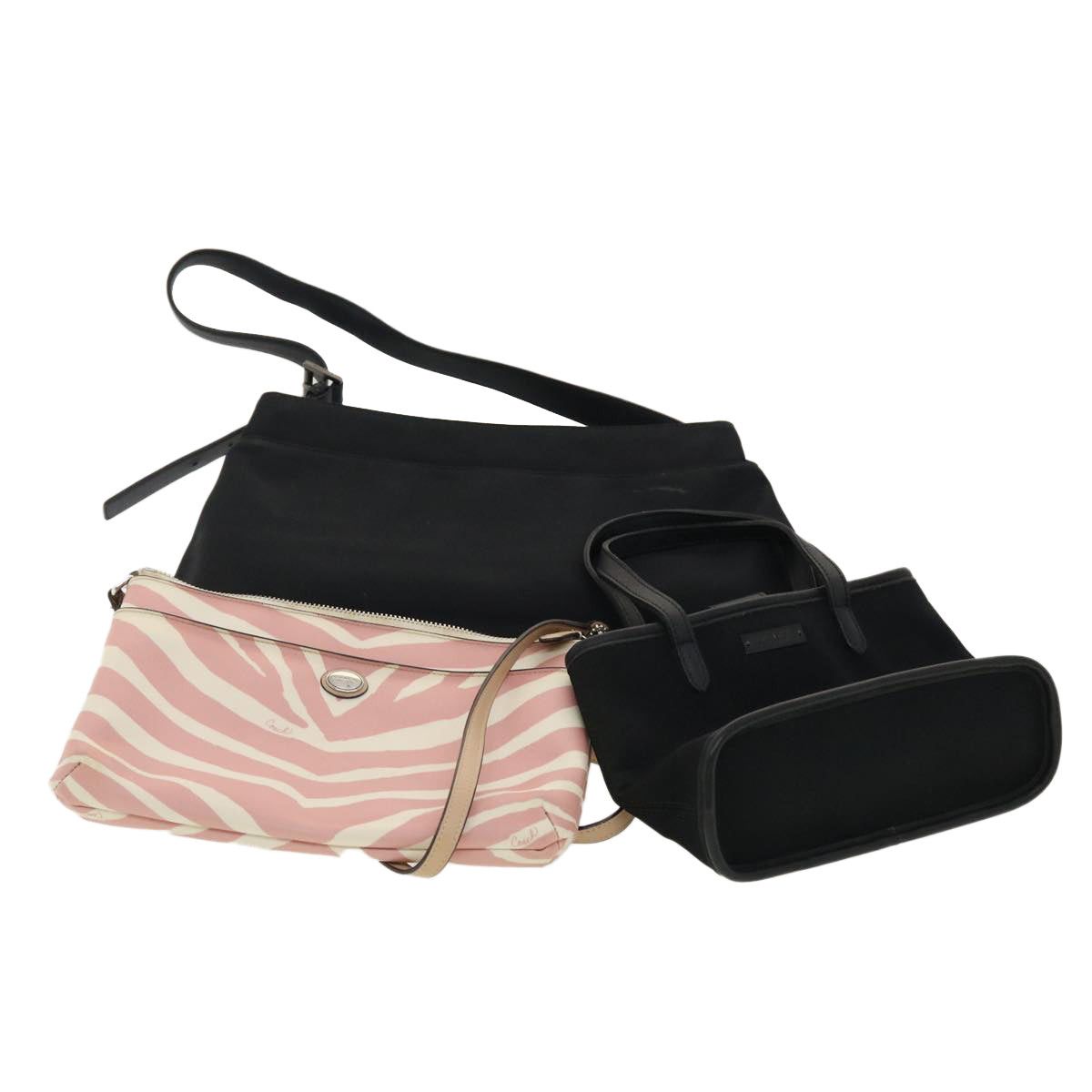 image of Coach Shoulder Bag Nylon Pvc Leather 3Set Black Pink Auth 39858, Women's