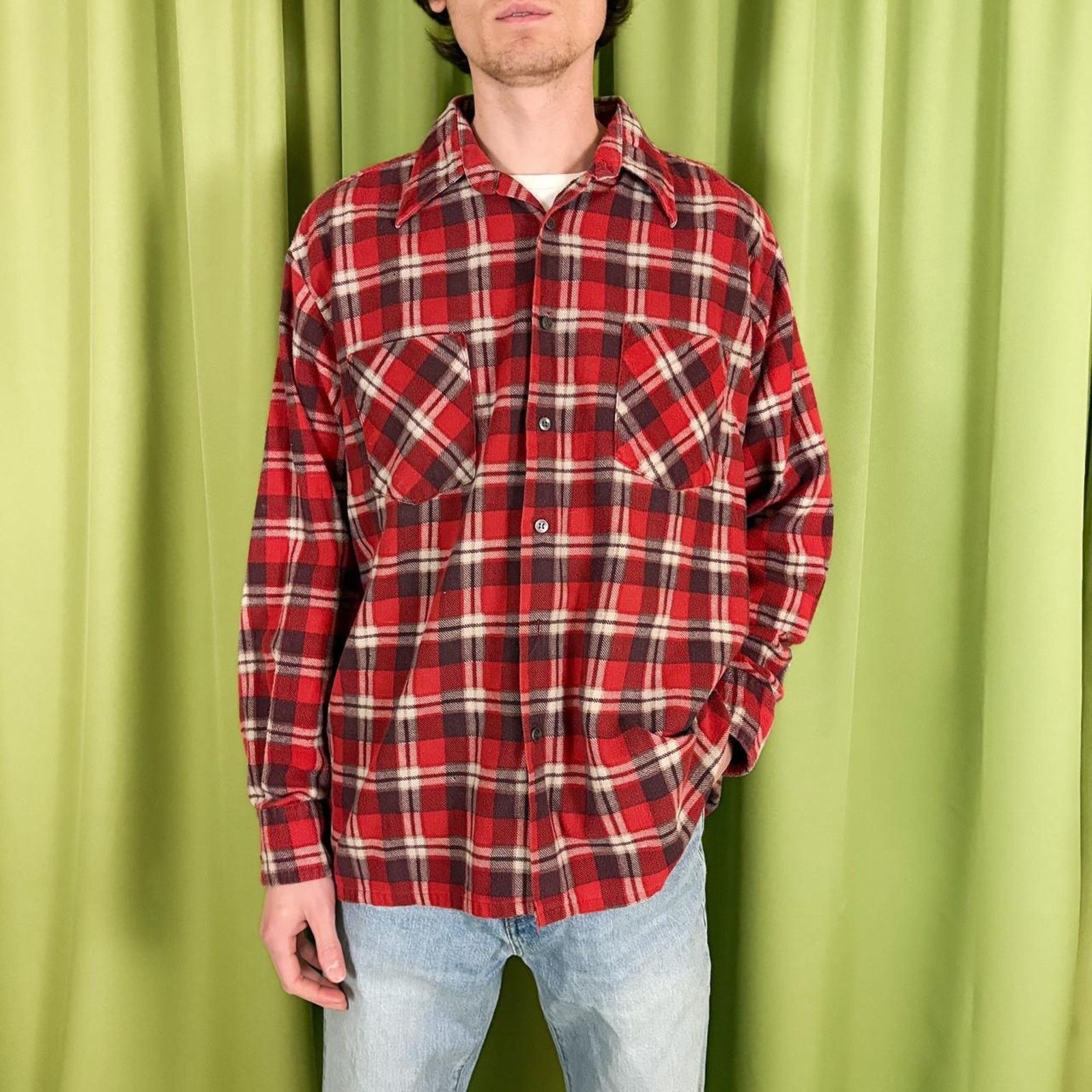 Vintage 80s Vintage Red and Black Plaid Flannel Shirt Size L / US 10 / IT 46 - 1 Thumbnail