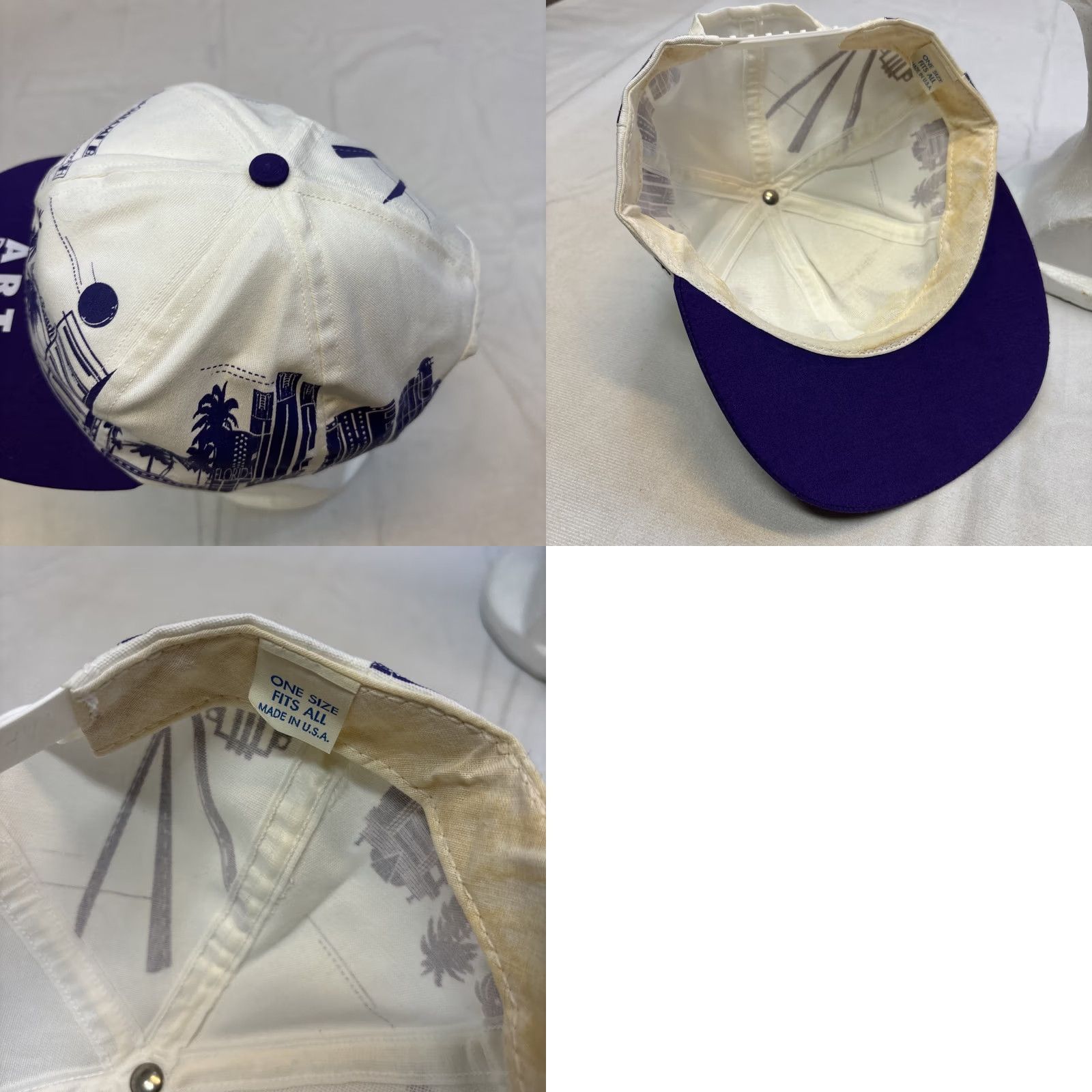 Vintage VINTAGE Unbranded Snapback Hat USA Art Deco Miami Beach Skyline Purple White White One Size Men Hats Mens Size ONE SIZE - 8 Thumbnail
