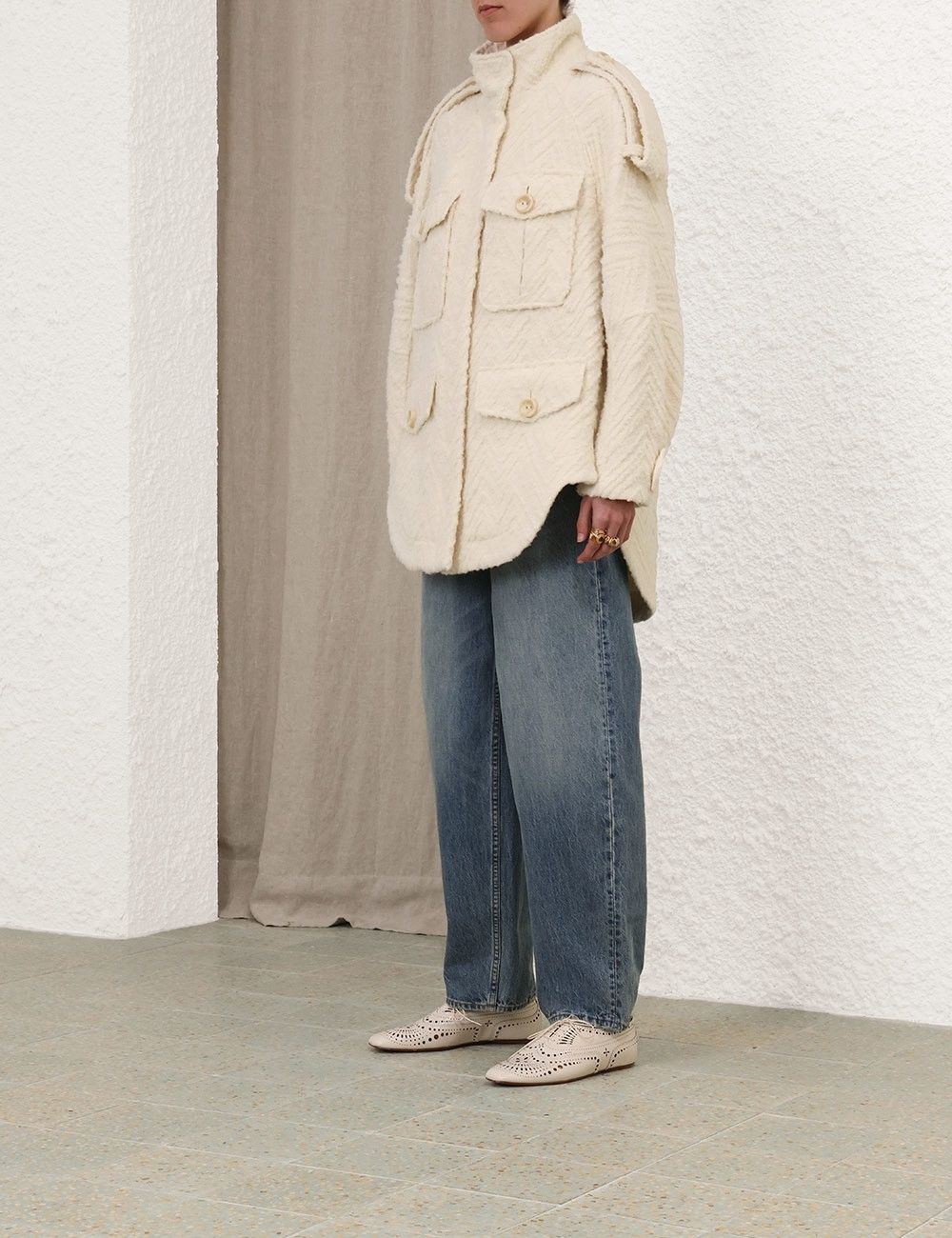 Zimmermann oc11z0825 Illustration Chevron Jacket in Cream Size XS / US 0-2 / IT 36-38 - 3 Thumbnail