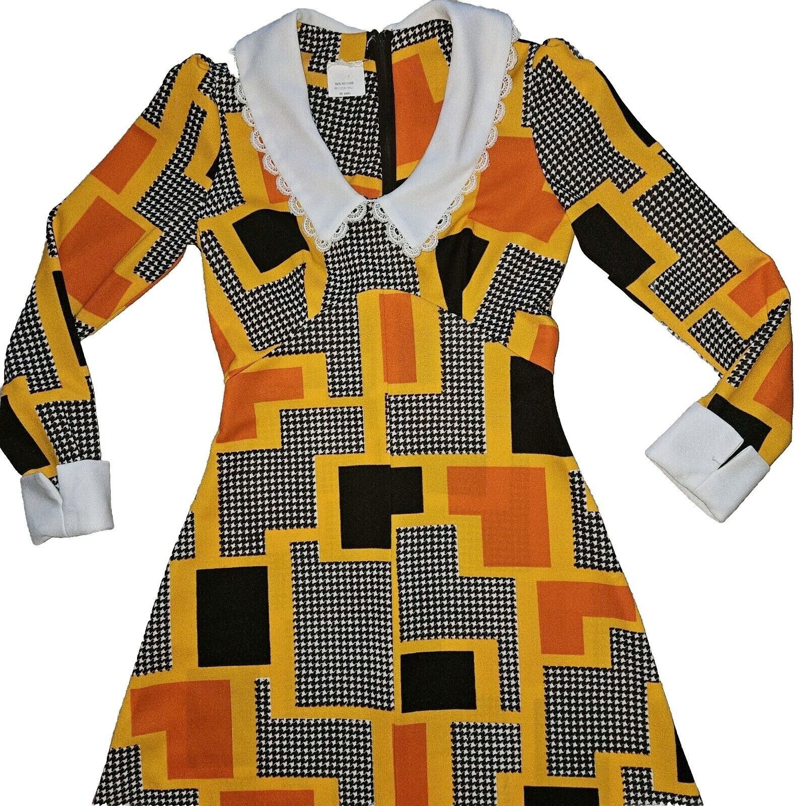 Vintage Vintage Psychedelic Dress Womens 12 Flashy Orange Yellow Geo Size S / US 4 / IT 40 - 9 Thumbnail