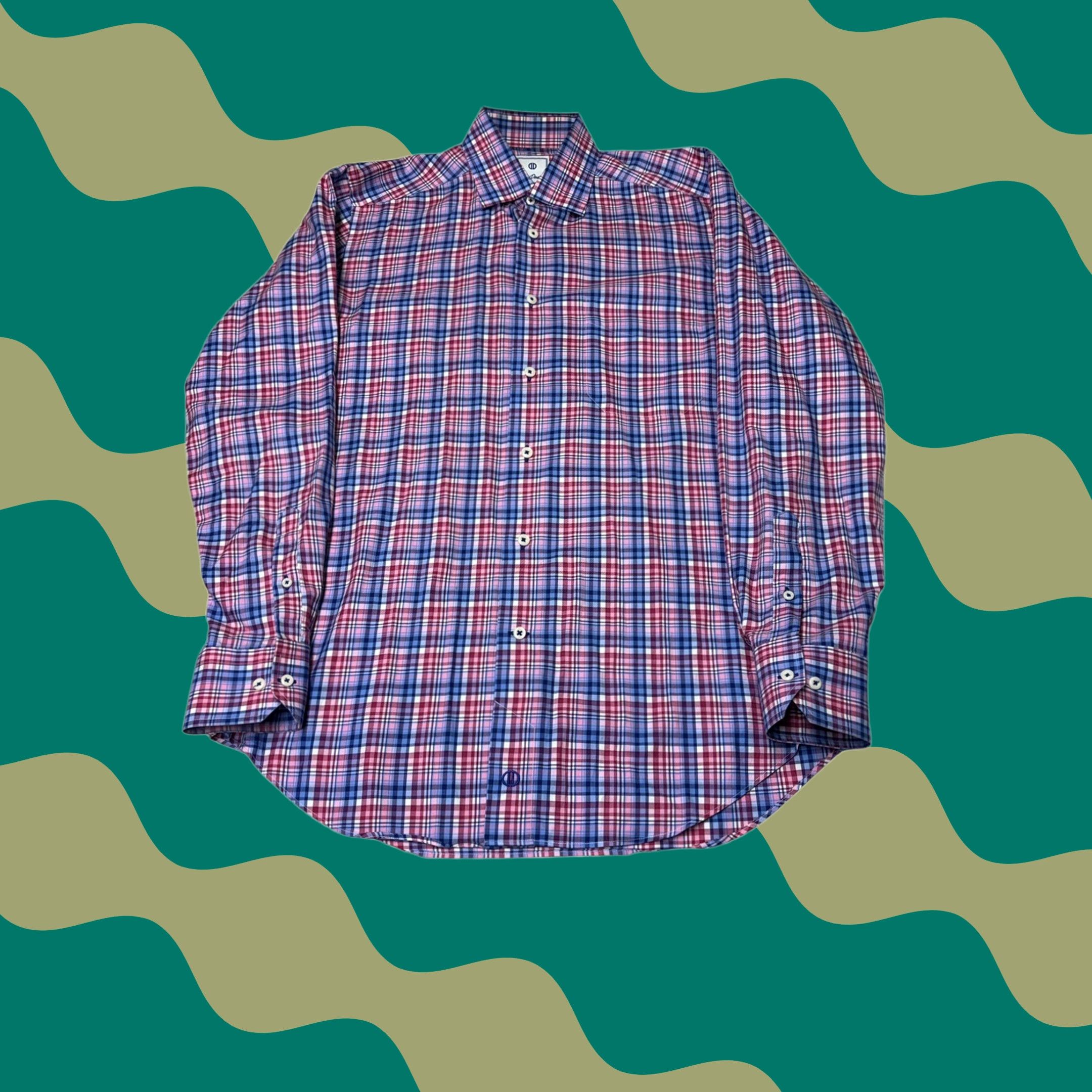 David Donahue David Donahue Mens Plaid Button-Down Shirt Pink Blue Purple Cotton M Multicolor Long Sleeve Collared Pocket Button-Up Vestments? Size US M / EU 48-50 / 2 - 1 Thumbnail