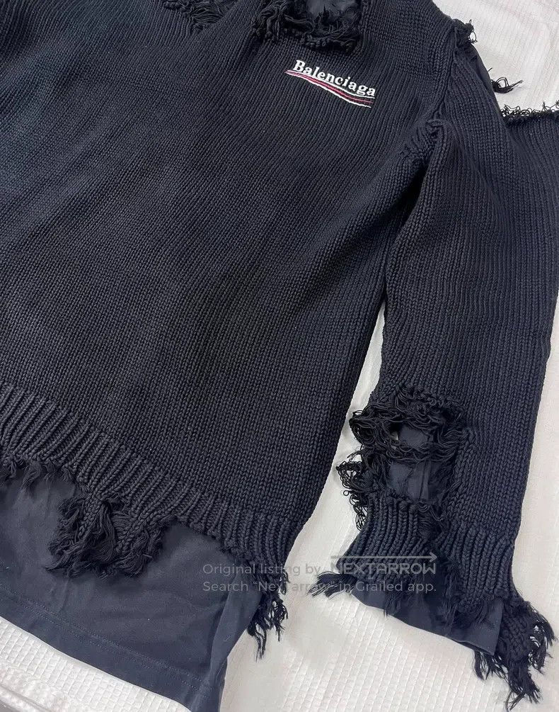 Balenciaga Balenciaga Black Fake Two Pieces Destroy Cola Knitwear Hoo Size US XS / EU 42 / 0 - 4 Thumbnail