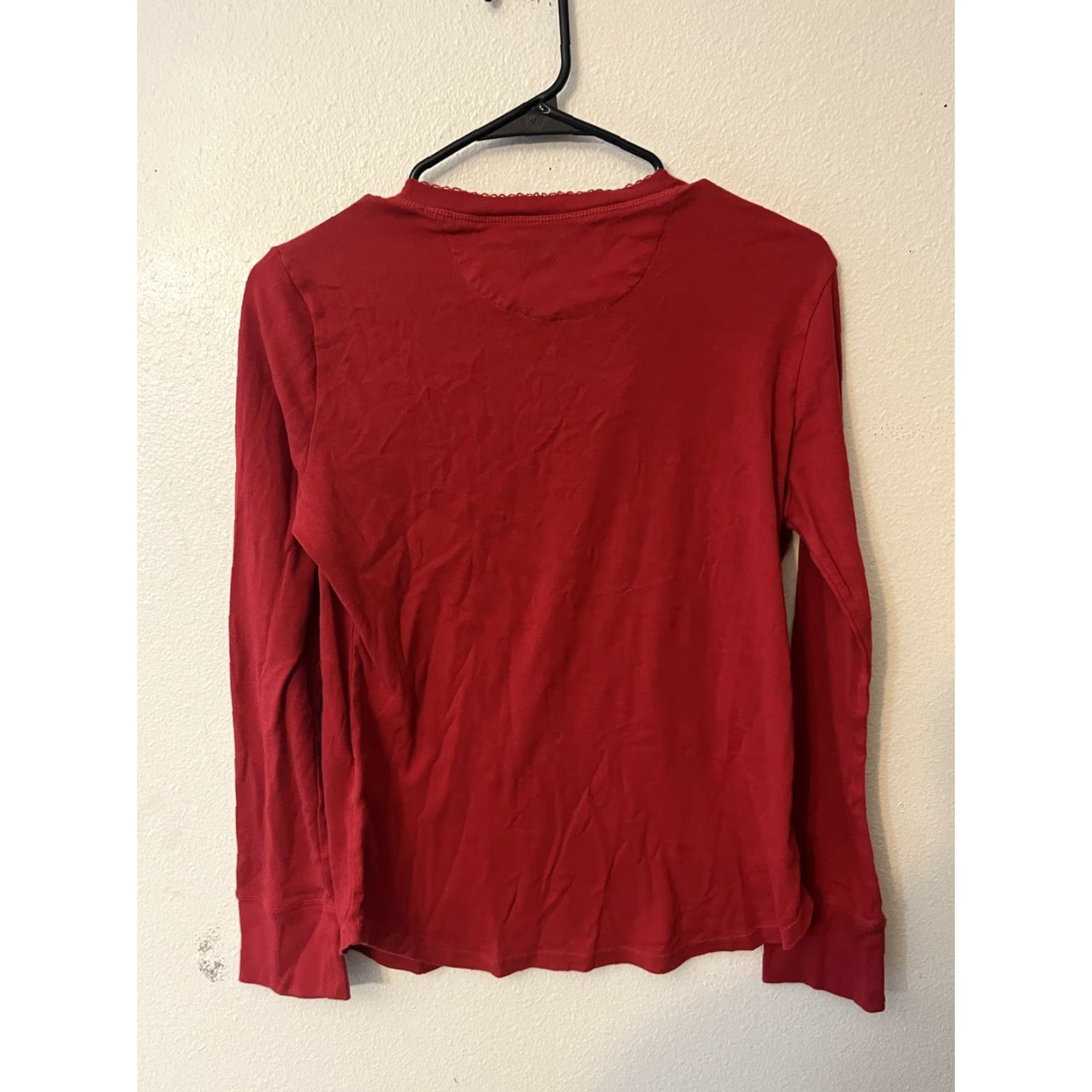 Ralph Lauren VINTAGE Ralph Lauren Women's Pajama Shirt Long Sleeve Henley Red Cotton Embroidered Logo Classic Holiday M Size M / US 6-8 / IT 42-44 - 2 Thumbnail