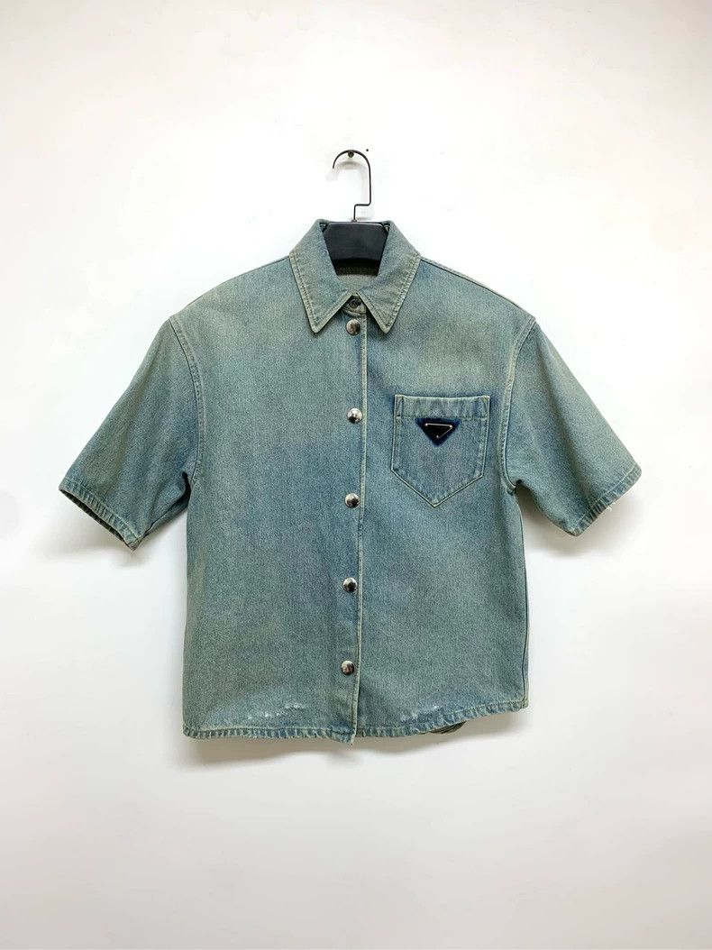Prada Prada Triangle denim cardigan short sleeves 2503-Nextarrow Size US XXS / EU 40 - 1 Thumbnail