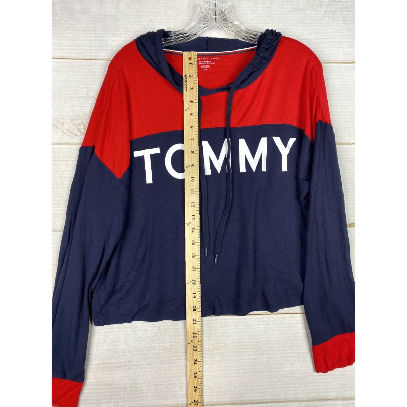 Tommy Hilfiger Tommy Hilfiger Top Womens L Colorblock Red Blue Hooded Spellout Logo Size L / US 10 / IT 46 - 4 Thumbnail