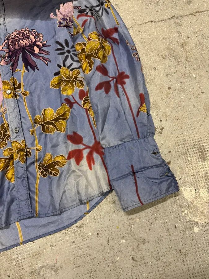 Gucci × Vintage SS2003 Gucci by Tom Ford Blue Floral Silk Button Up Long Sleeve Shirt Size US L / EU 52-54 / 3 - 10 Thumbnail