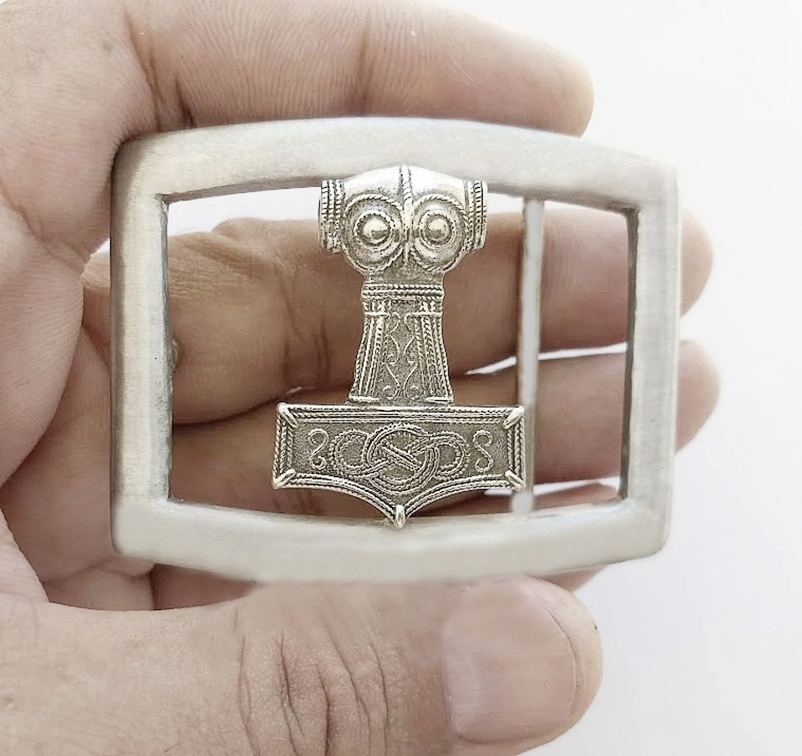Men's silver belt buckle Viking Thor's hammer design .925