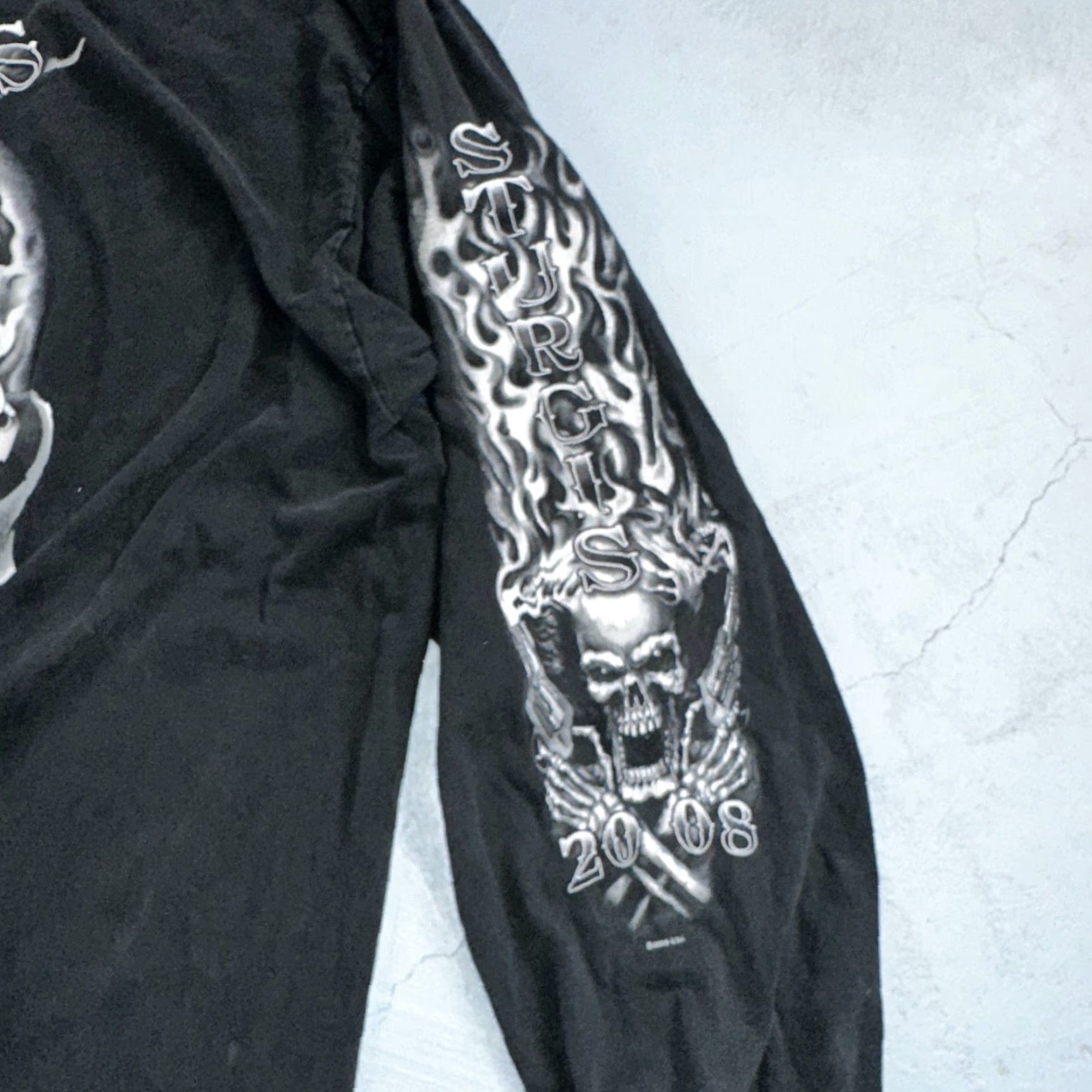 AAA VINTAGE Sturgis Y2K Skulls Long Sleeve VTG T Shirt Biker Motorcycle 2008 Black Grunge 3XL Mens Size US XXL / EU 58 / 5 - 6 Thumbnail