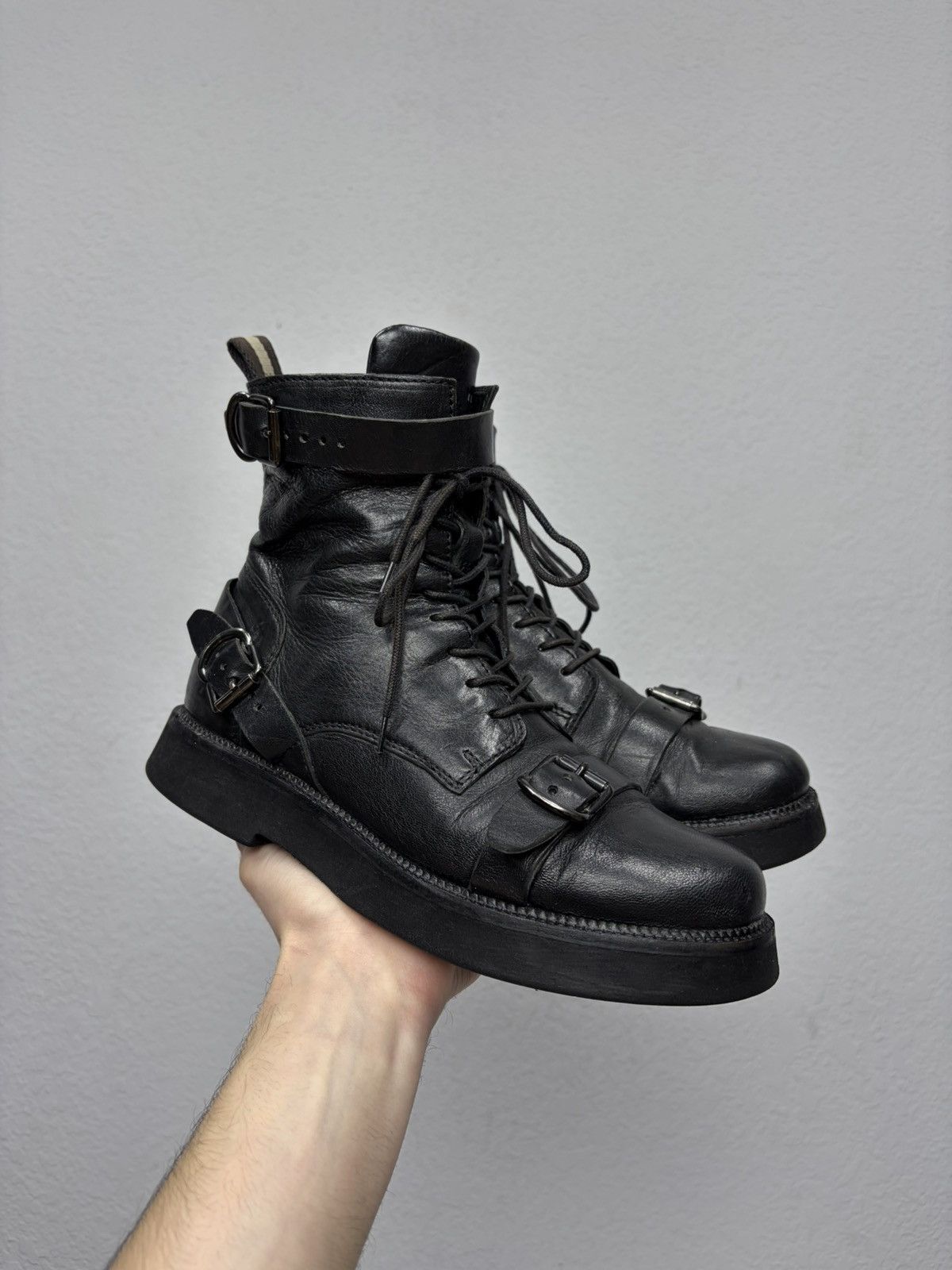 Vintage 00s Guidi CCP Style Distressed Leather Biker Boots