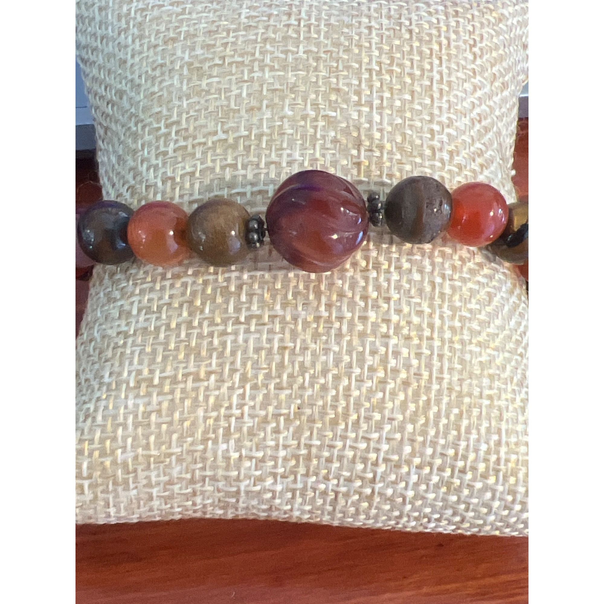 Other Vintage Sterling Silver Red Carnelian Bead Bracelet Center S Size ONE SIZE - 2 Thumbnail