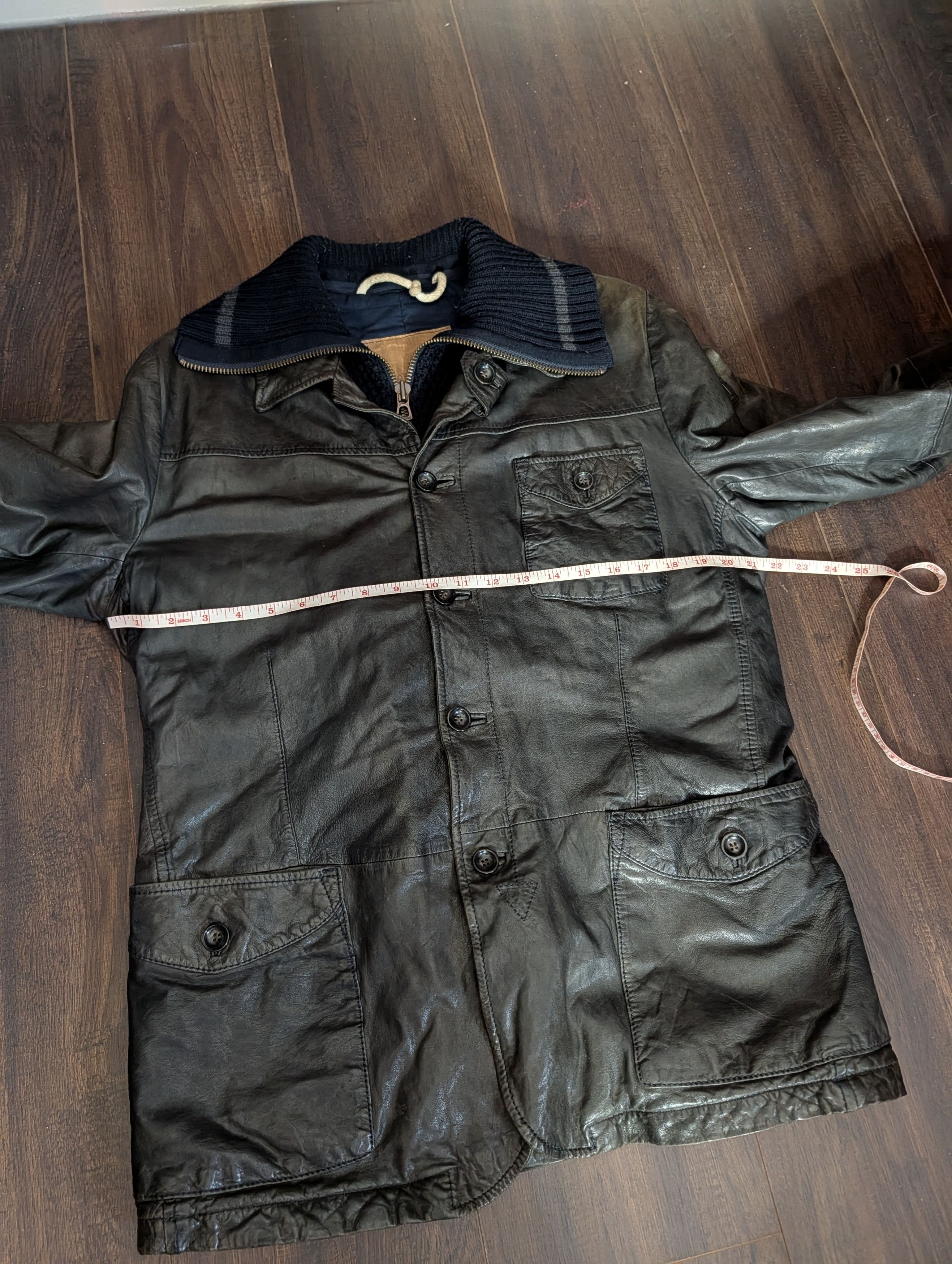 Hugo Boss Hybrid brown leather navy knit insert Thermore lined jacket Size US L / EU 52-54 / 3 - 16 Thumbnail