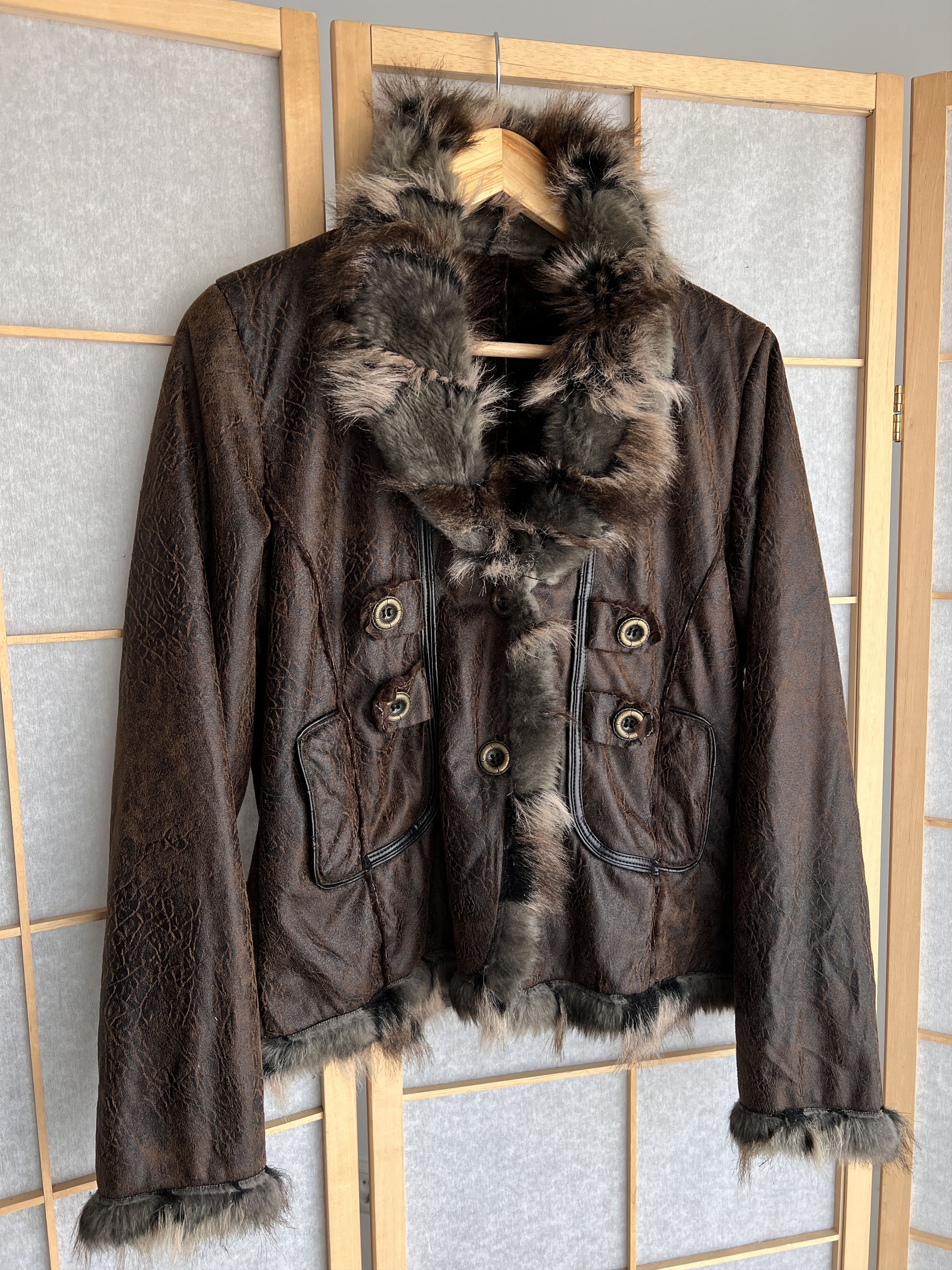 Avant garde vintage faux fur jacket y2k cropped japanese 00s