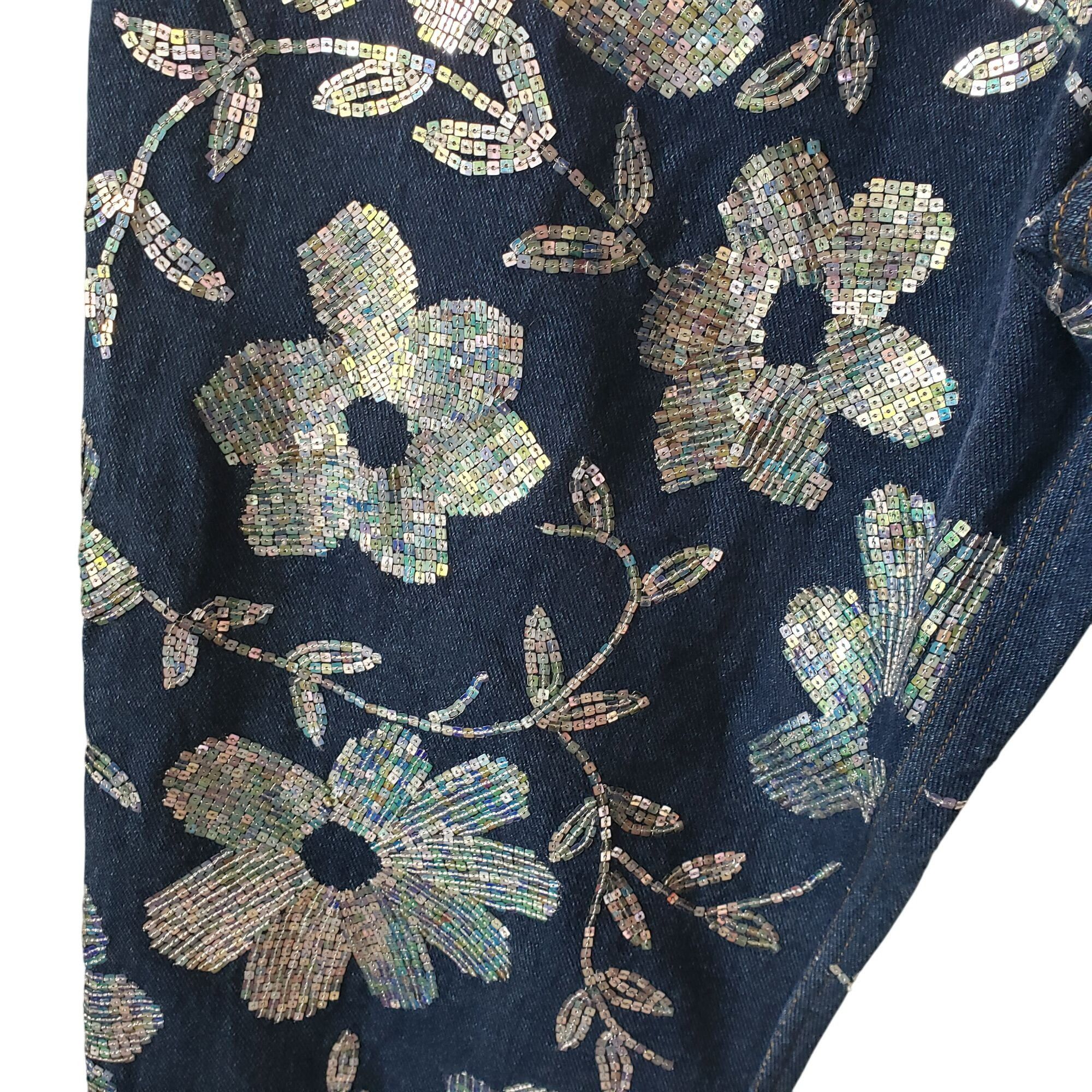 ASHISH Ashish Floral Sequin Embellished High Rise Straight Leg Blue Size 27" / US 4 / IT 40 - 6 Thumbnail
