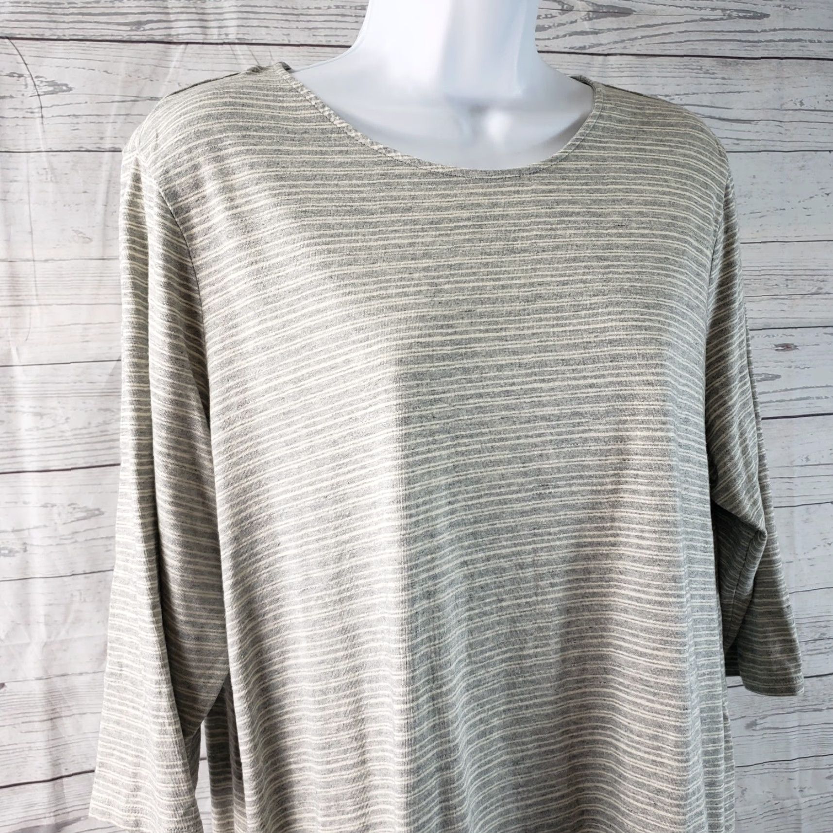 J. Jill VINTAGE PureJill Womens Tunic Top Gray Striped Cotton Blend 3/4 Sleeve L Large Shirt Womens Size L / US 10 / IT 46 - 2 Thumbnail