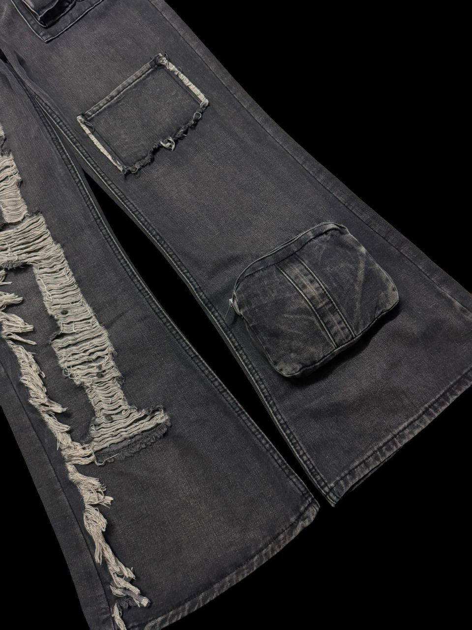Beauty Beast 💥Insane💥🇯🇵 Mega Flare Dark Jean Baggy Flare Bag Pocket Style Size US 28 / EU 44 - 10 Thumbnail