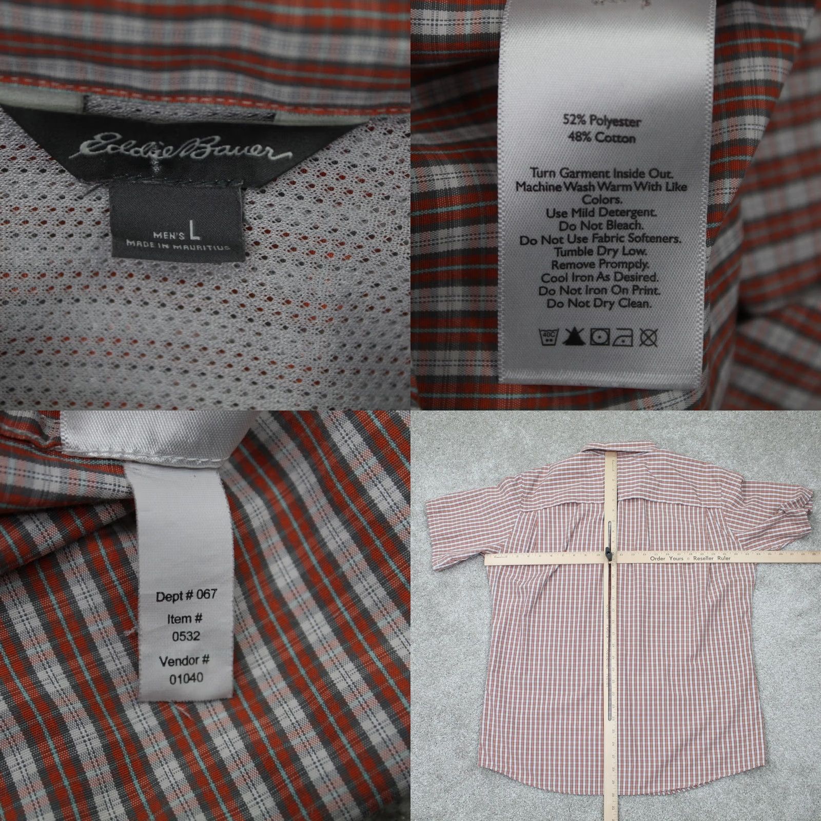 Eddie Bauer Eddie Bauer Button-Up Shirt Mens Large Orange/Gray Plaid S/S Cotton/Polyester Travex Casual Size US L / EU 52-54 / 3 - 8 Thumbnail