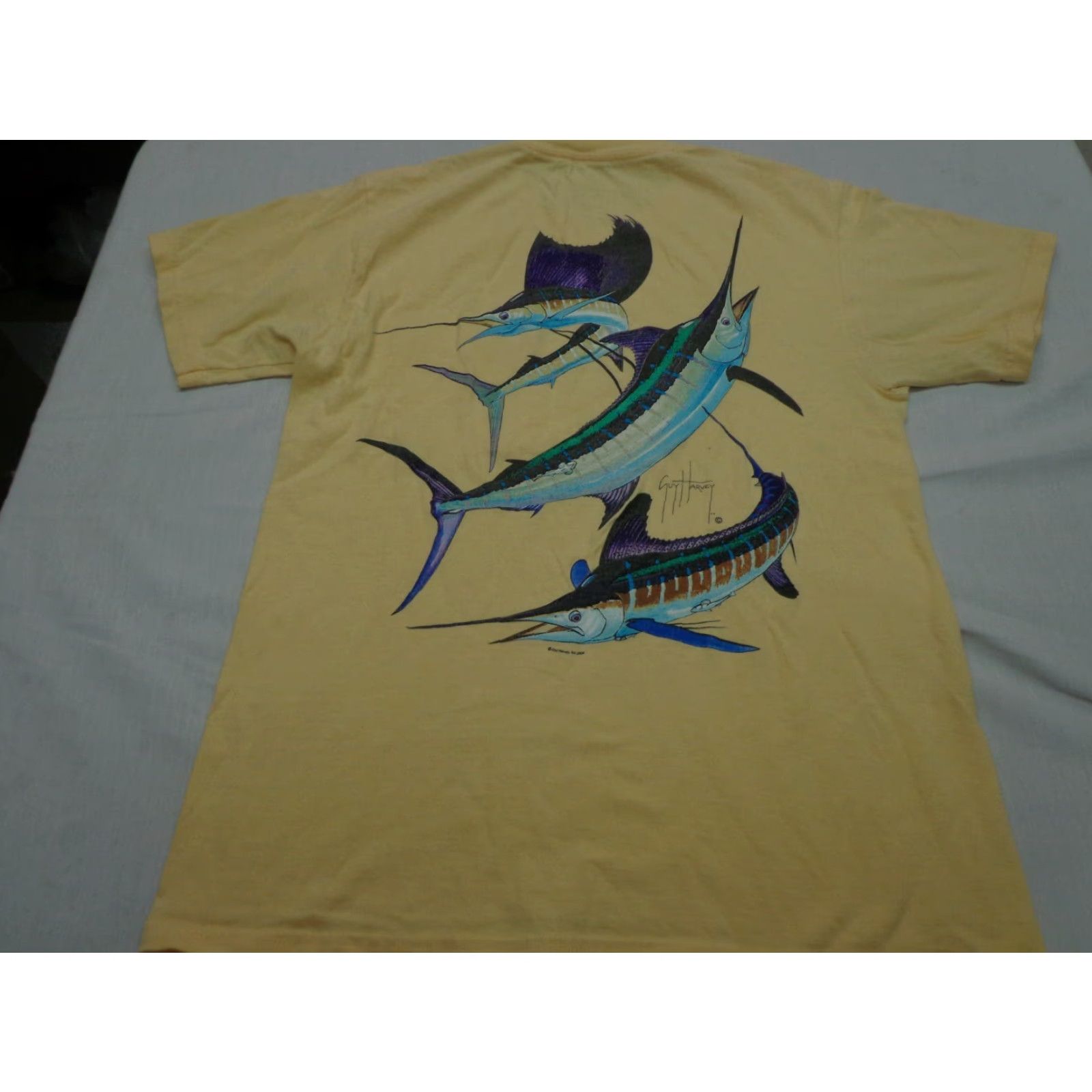 Guy Harvey Guy Harvey Yellow T-Shirt Mens Small Crew Neck Short Sleeve Cotton Graphic Print Fish Size US S / EU 44-46 / 1 - 6 Thumbnail