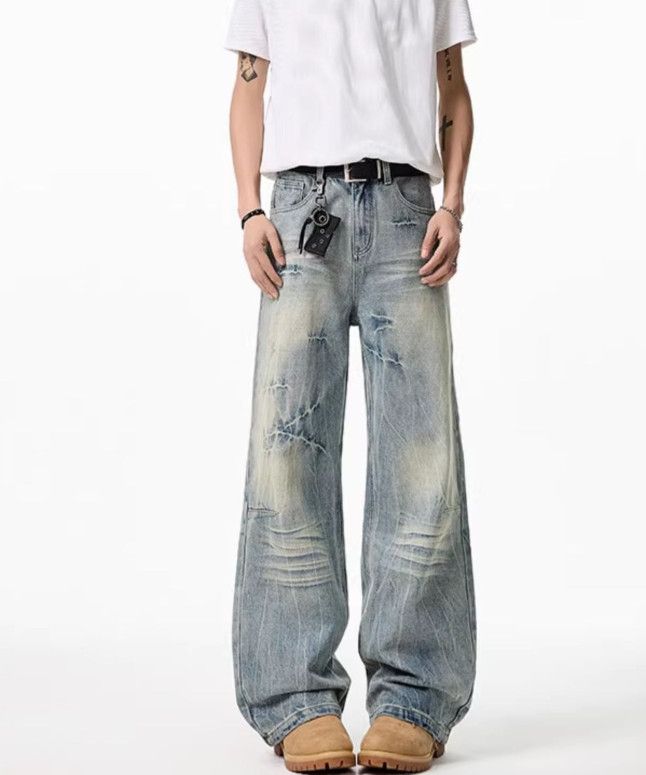 Vintage Men's American-Style Washed & Distressed Wide-Leg Jeans Size US 32 / EU 48 - 1 Thumbnail