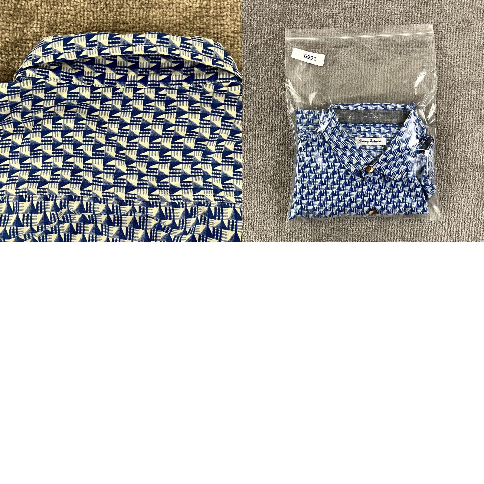 Tommy Bahama TOMMY BAHAMA Shirt Mens XL Blue Geometric 100% Silk Button Up Hawaiian Cap Sleeve Outdoor Casual Workwear Size US XL / EU 56 / 4 - 8 Thumbnail