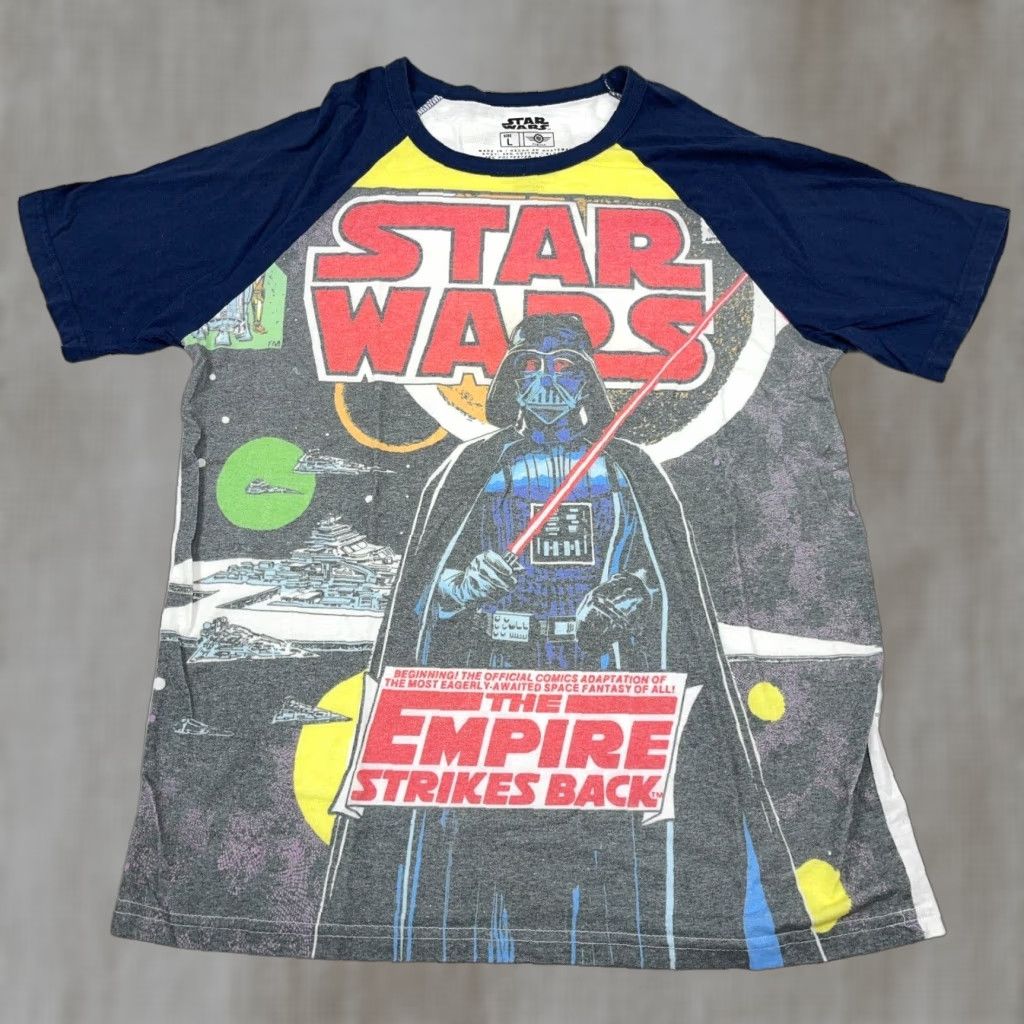 Star Wars Star Wars T-Shirt Men Large Blue Darth Vader Graphic Print Raglan Vintage Style 2010s Caped Fan Favorite Mens Size US L / EU 52-54 / 3 - 1 Thumbnail