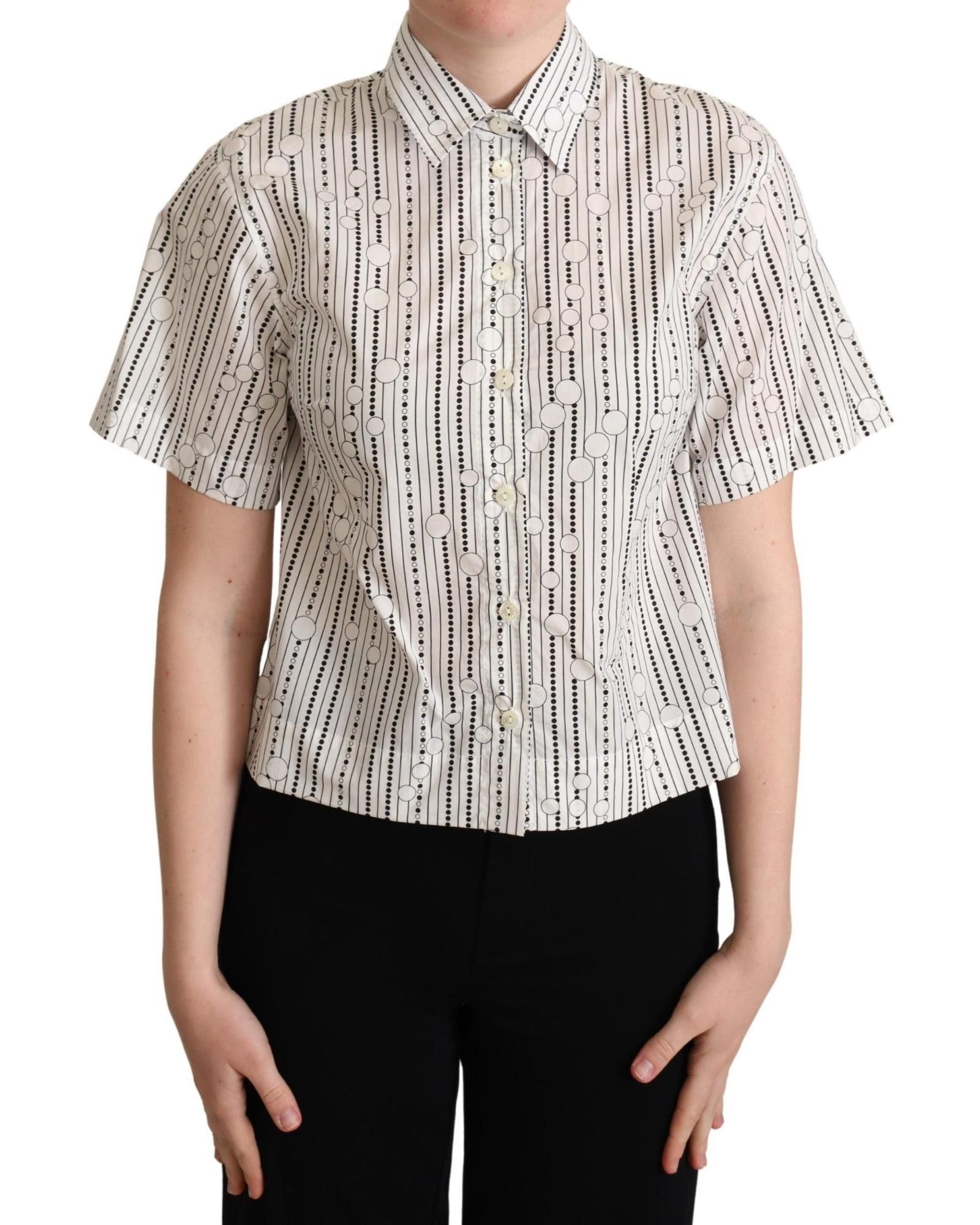 image of Dolce Gabbana Geometric Design Collared Button Up Shirt in White, Women's (Size Medium)