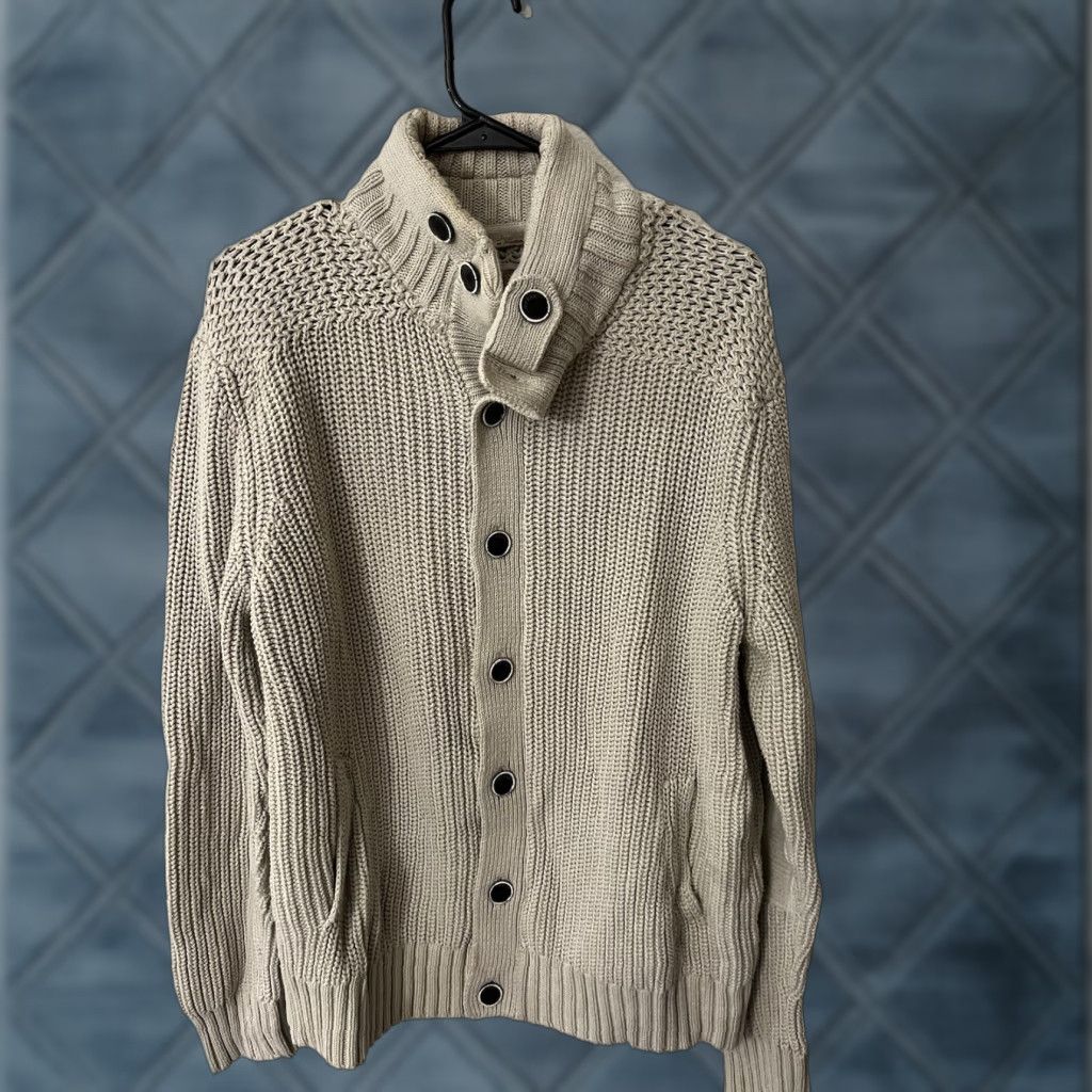 Guess GUESS Jacket Beige XXL White Smoke Cotton Button Sweater Mens Size US XXL / EU 58 / 5 - 1 Thumbnail