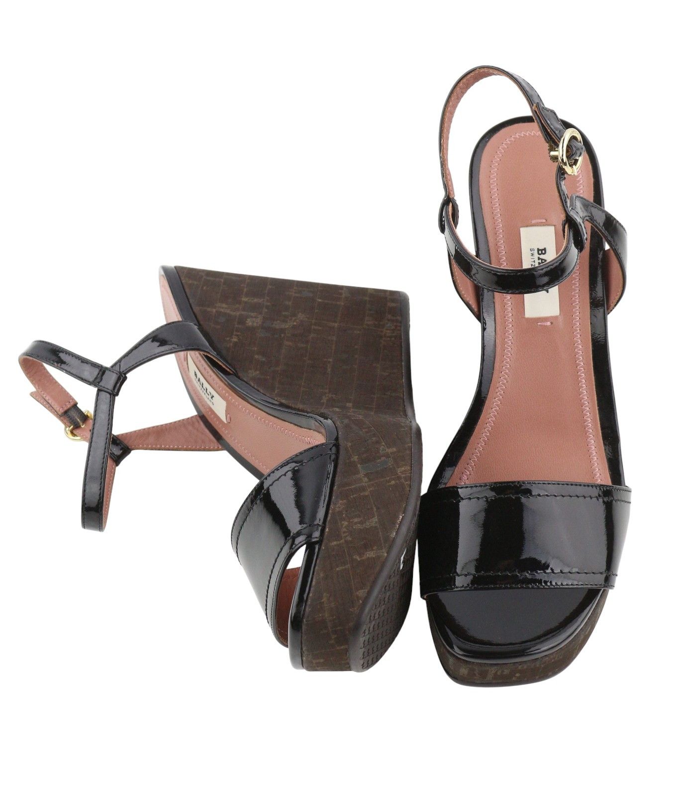 Bally CLIVYA EU37.5 Black Patent Leather Slingback Wedge 88408 Size US 6.5 / IT 36.5 - 7 Thumbnail