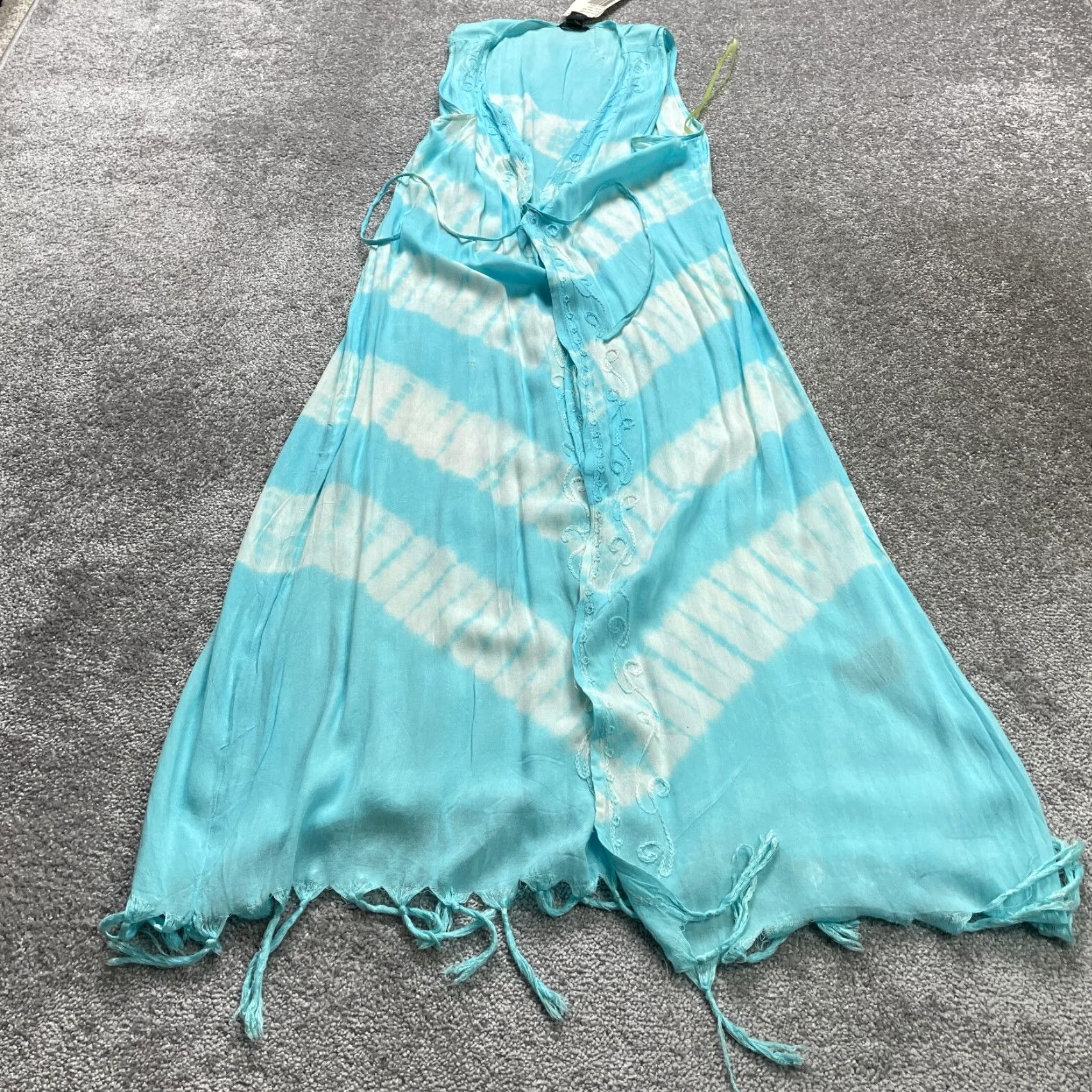 Vintage VINTAGE Exist Swimwear Beach Cover Up Womens One Size Tie Dye Tasseled Rayon Blue Summer Beachwear Size ONE SIZE - 3 Thumbnail