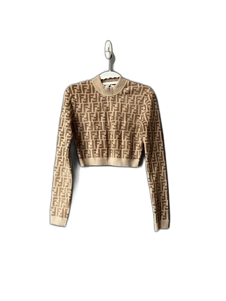 Fendi Fendi Brown Cropped Knit Sweater Size US M / EU 48-50 / 2 - 1 Thumbnail