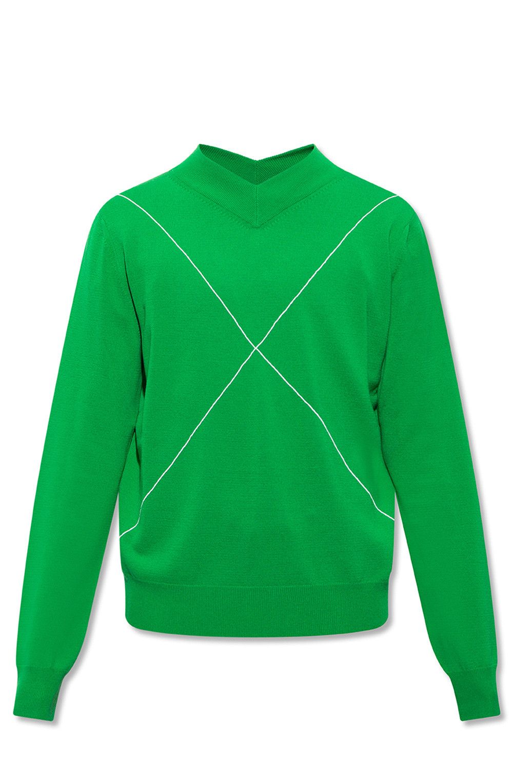 image of Bottega Veneta Parakeet Green Wool V-Neck Sweater Medium, Men's