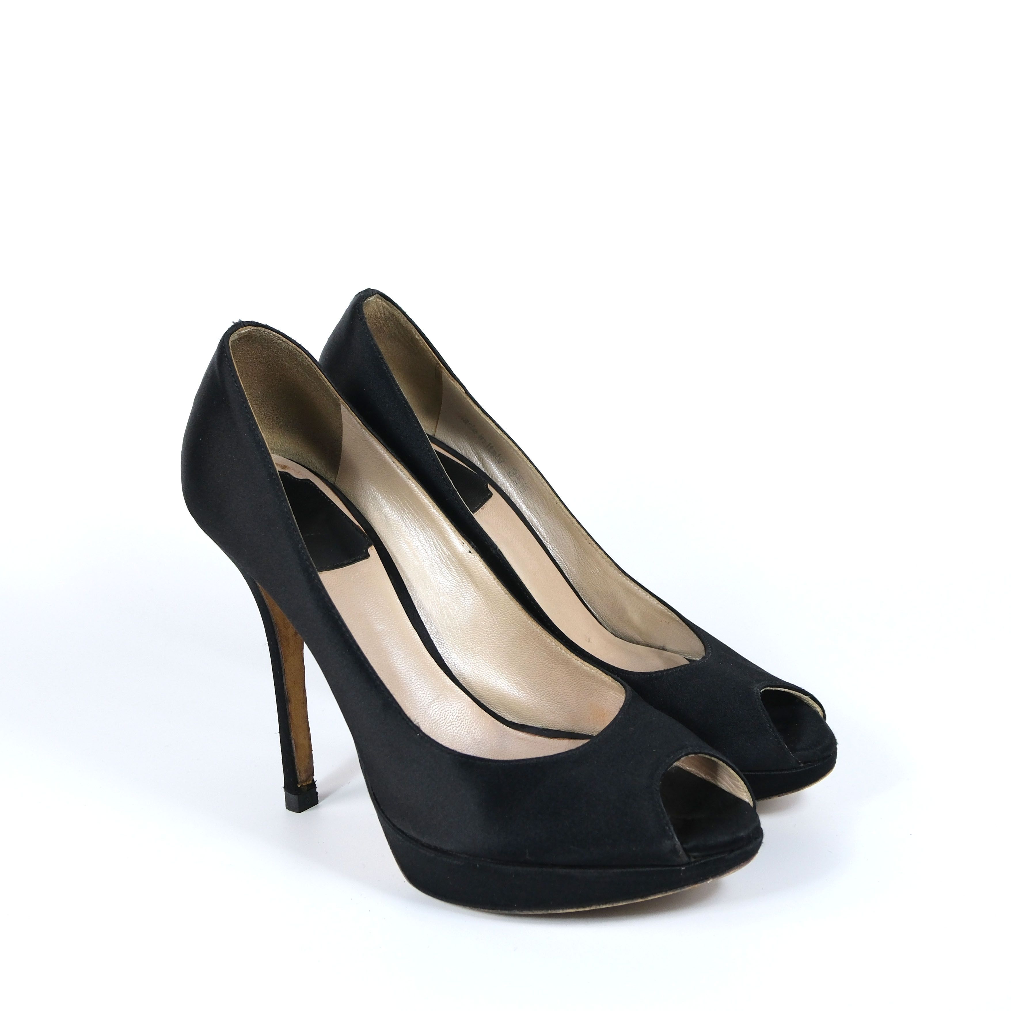 Dior Black Satin Peep Toe Heels Size US 5.5 / IT 35.5 - 2 Thumbnail