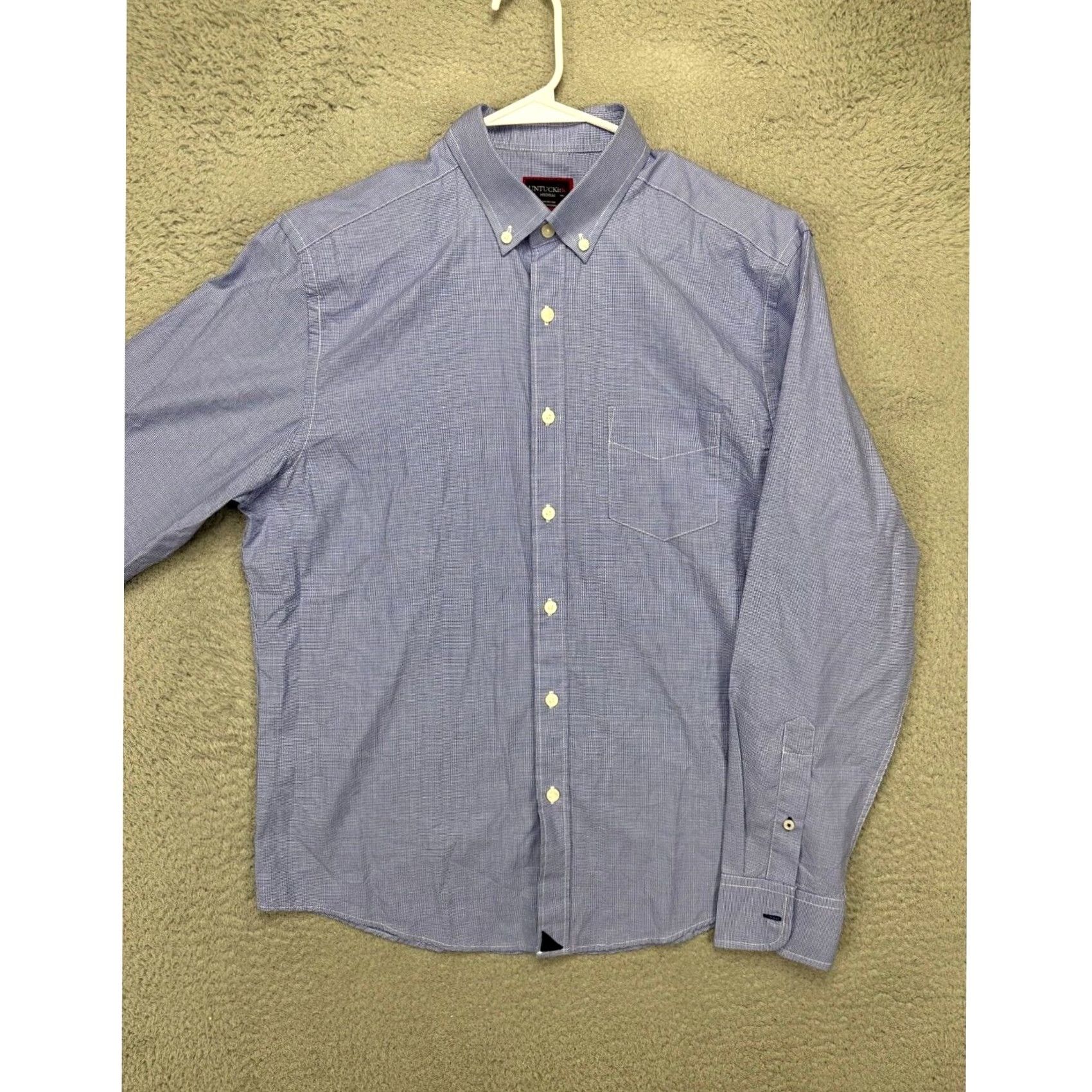 UNTUCKit UNTUCKit Shirt Mens Medium Blue Houndstooth Button Down Long Sleeve 100% Cotton Size US M / EU 48-50 / 2 - 3 Thumbnail