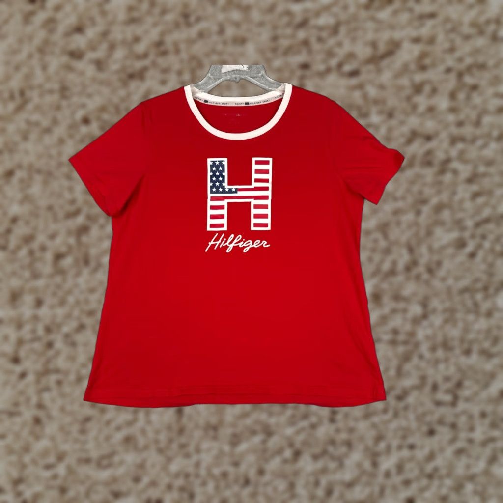 Tommy Hilfiger VINTAGE Tommy Hilfiger Shirt Women M Red USA Flag Crew Neck Cotton Blend Logo T-Shirt Mens Womens Not applicable Size M / US 6-8 / IT 42-44 - 1 Thumbnail